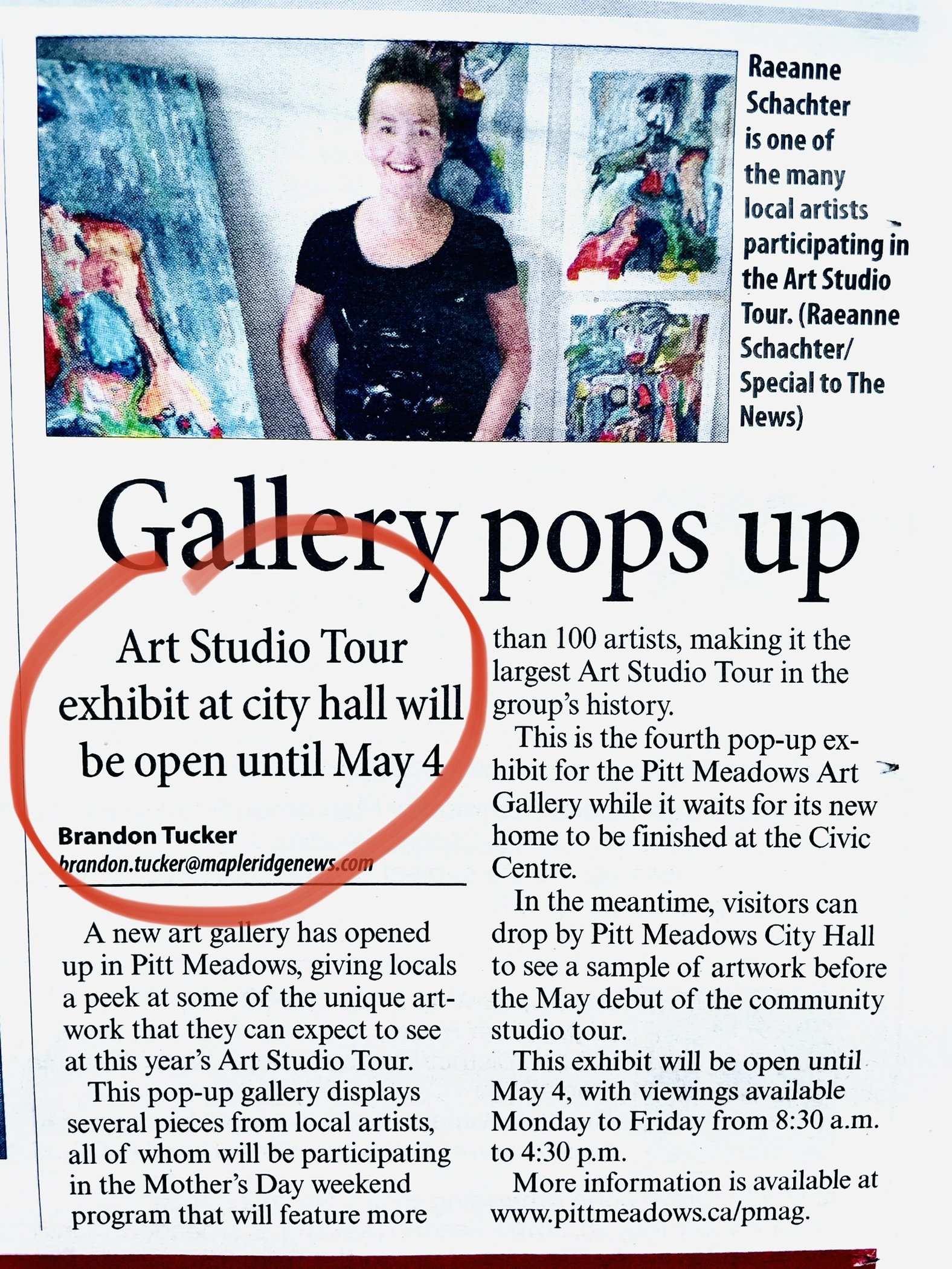  press for the Maple Ridge Pitt Meadows Art Studio Tour 