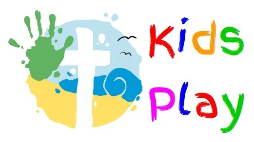 Colorful logo with a green handprint, a blue wave, and a yellow shape, with the words 'Kids Play' in multicolored letters.