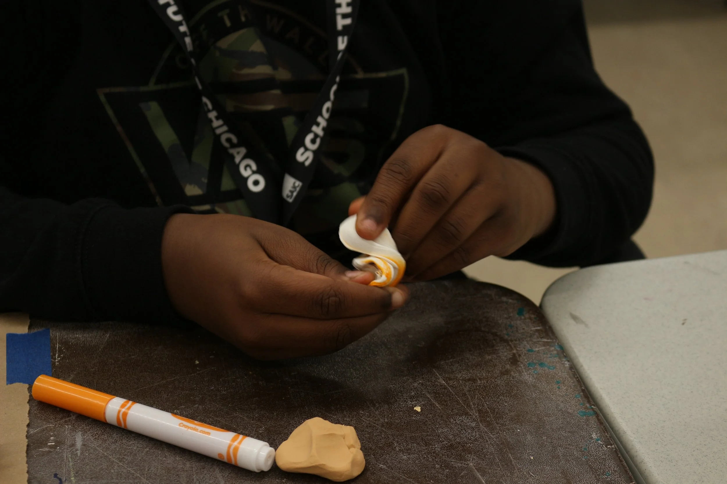  I gave students a demo of how to dye clay with markers.  