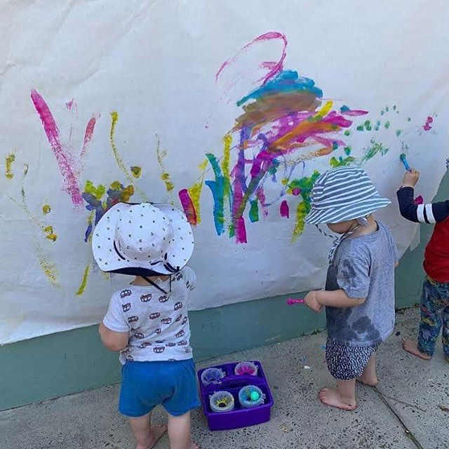 Swirls, spots and colour mixing... it&rsquo;s fun to create your own rainbow! 🌈 #chasingrainbowsfamilydaycare #familydaycare #childcare #eylf #northernbeaches #paintingrainbows #creativefreedom