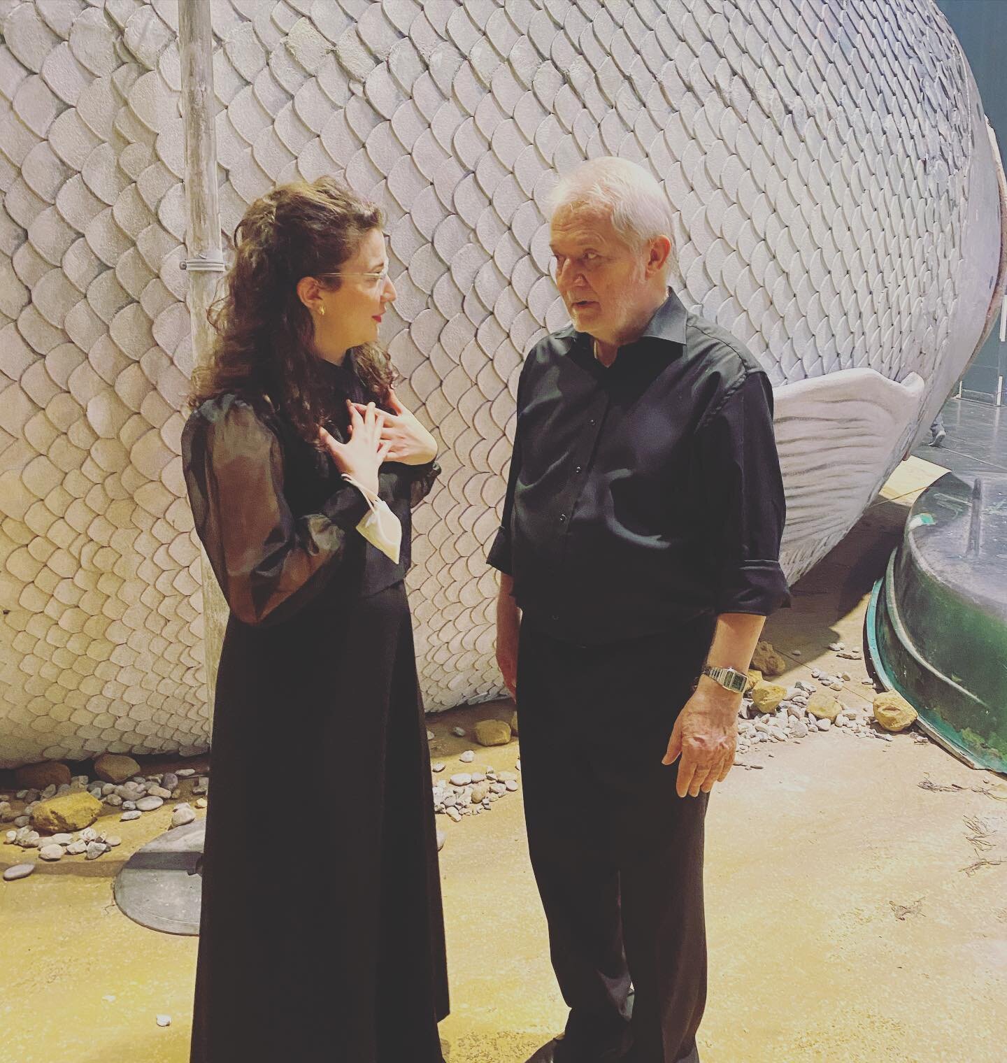 A candid photo of a post-show chat with the wonderful composer and conductor of SLEEPLESS, Peter E&ouml;tv&ouml;s. I'm so grateful I get to sing @staatsoperberlin (again) and in this intriguing, hauntingly beautiful new opera- under the baton of the 