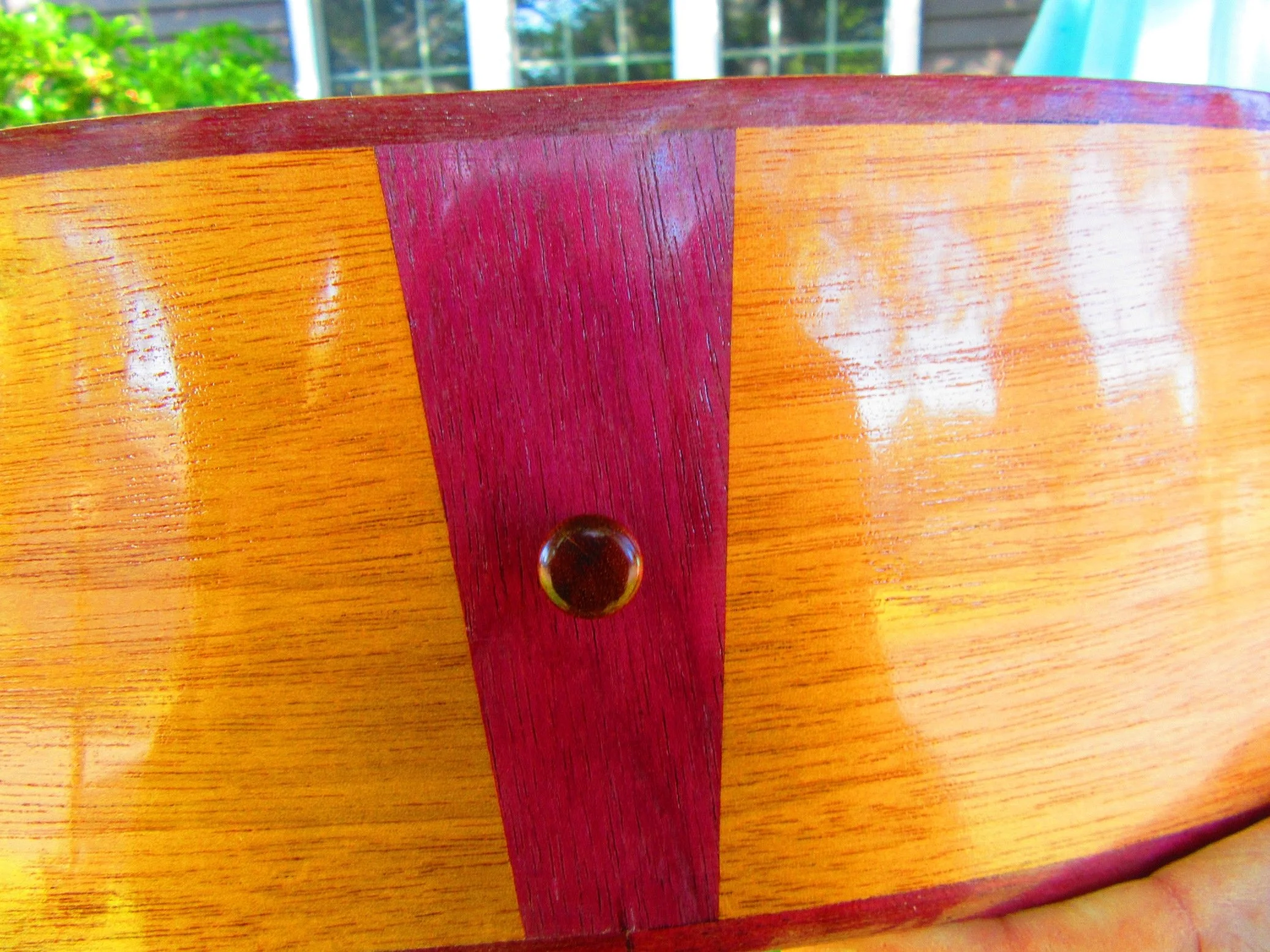 Purpleheart endpin inlay with Snakewood pin