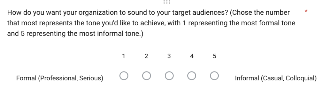 The image includes a one-question survey with a 1 to 5 rating scale to identify a target tone.