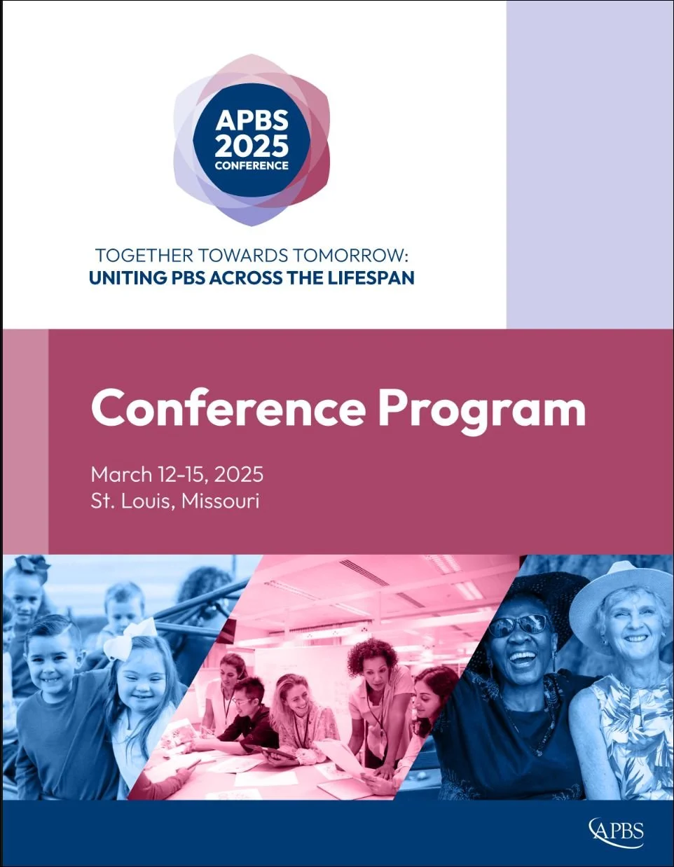 APBS 2025 Conference Program booklet cover with the theme Uniting PBS Across the Lifespan and event details for the St. Louis, Missouri conference.