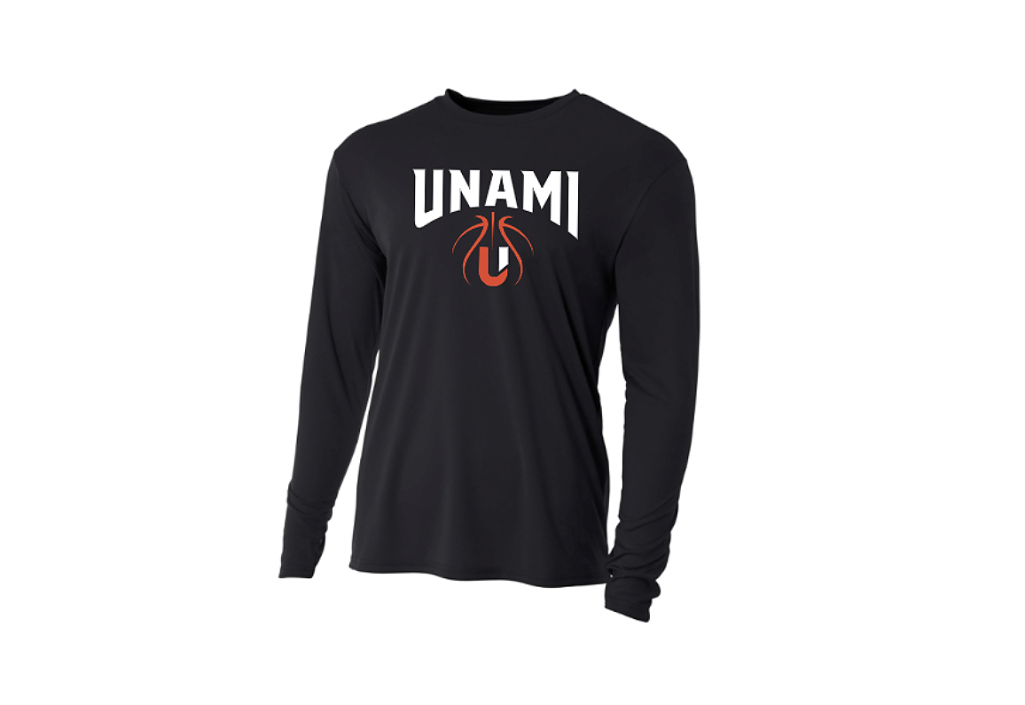 Unami Basketball A4  Warm Up shirt with name and number on back Black A4N3165