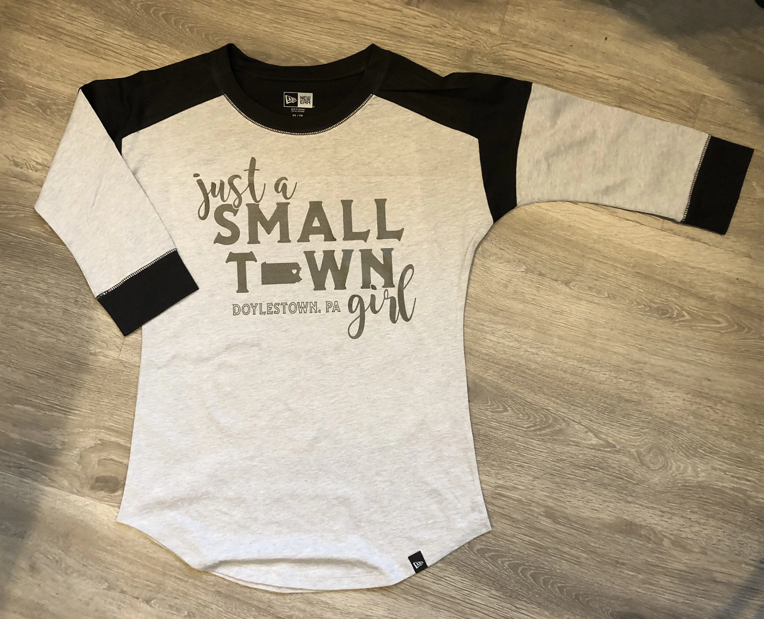 Just a Small Town Girl 3/4 sleeve raglan tee