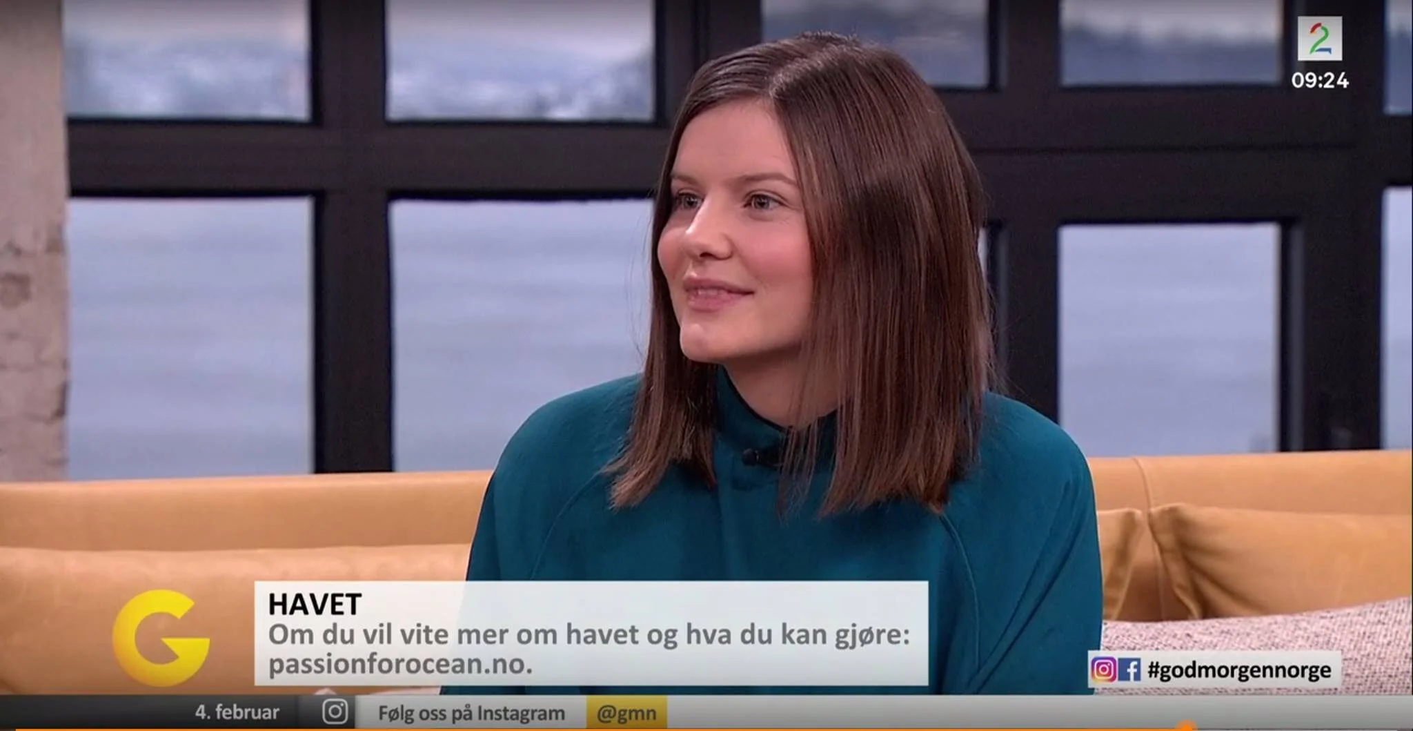 Kaja doing her thing at Good Morning Norway, TV2, talking about deep sea corals