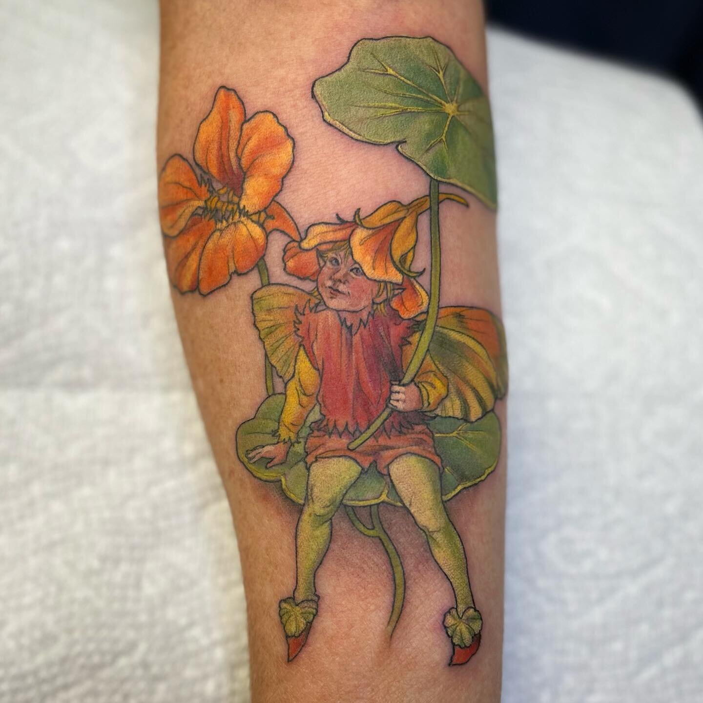 I had the very special treat of giving my mom her Mother&rsquo;s Day present early this year- a lil Cicely Mary Barker portrait of my son! Truly the most meaningful tattoo I&rsquo;ve ever done or probably ever will do. Thanks for everything Mama, I l