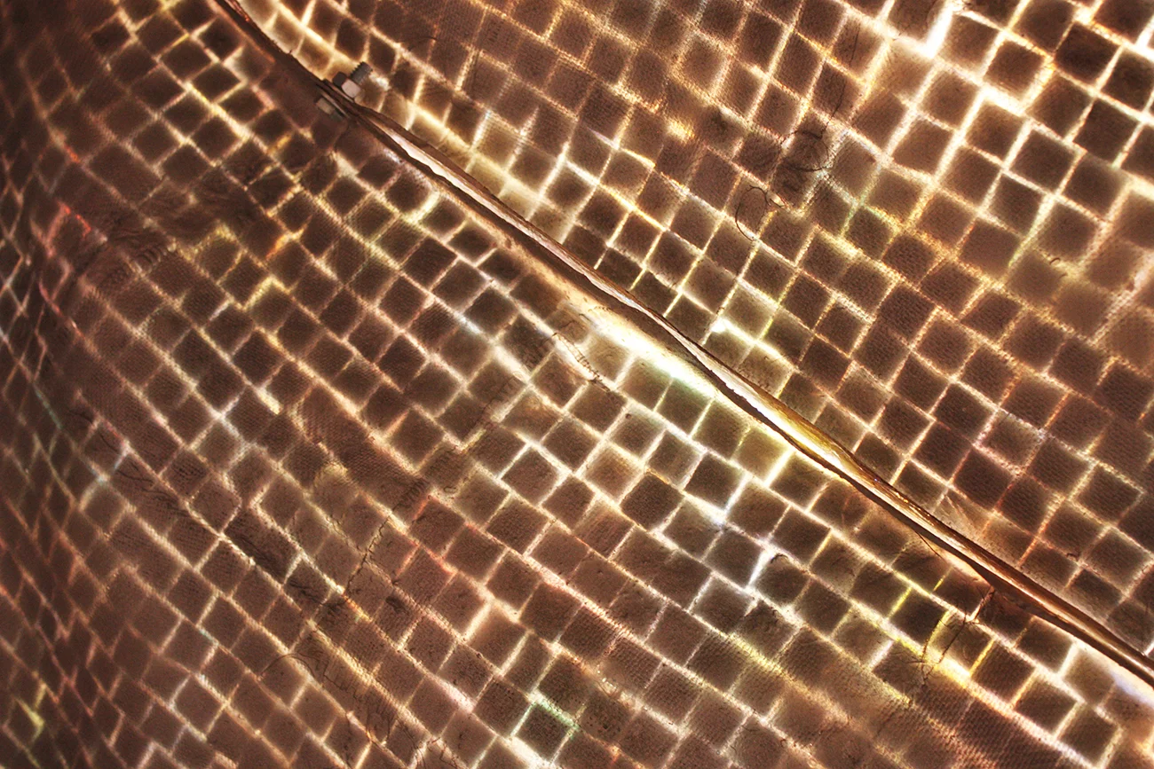   ARK , fiberglass, hand-cut mirror, hologram, spotlight, audio, 5’ x 5.5’ x 8,’ 2010 (photo: Ryan Scott) 