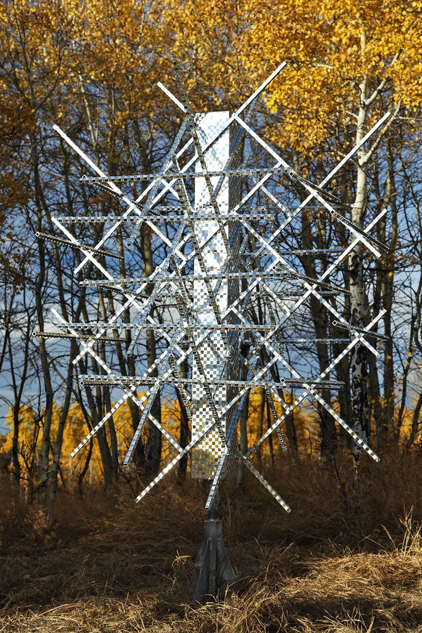   Satellight , aluminum, stainless steel, hand-cut mirror, 7’ x 7’ x 10,’ 2012 