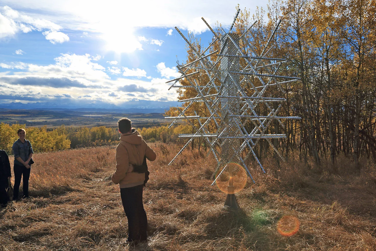   Satellight , aluminum, stainless steel, hand-cut mirror, 7’ x 7’ x 10,’ 2012 