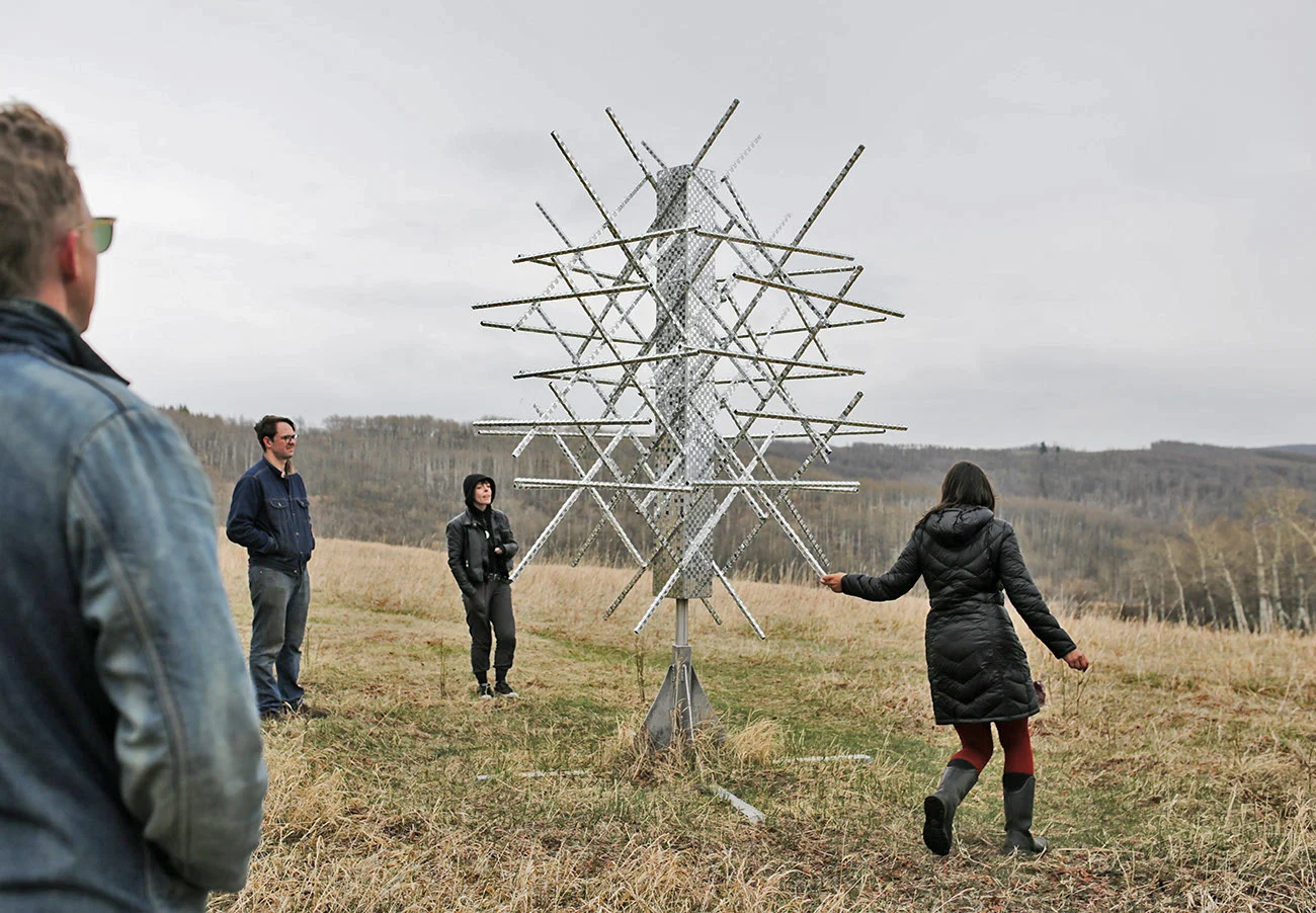   Satellight , aluminum, stainless steel, hand-cut mirror, 7’ x 7’ x 10,’ 2012 (photo: Caitlind r.c. Brown) 