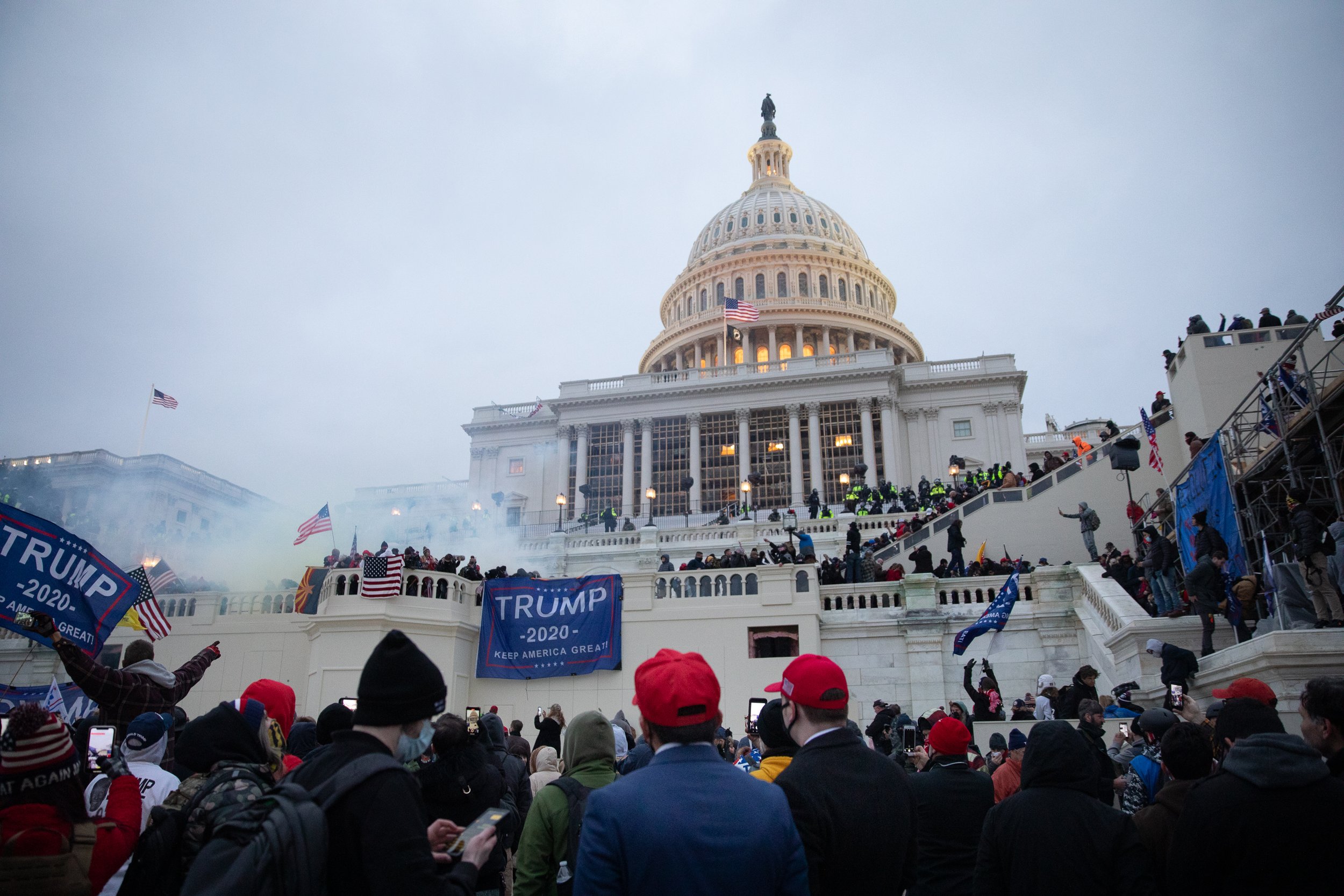  Police use tear gas to push back Trump supporters storming the U.S. Capitol. Washington, D.C., 6 January 2021 