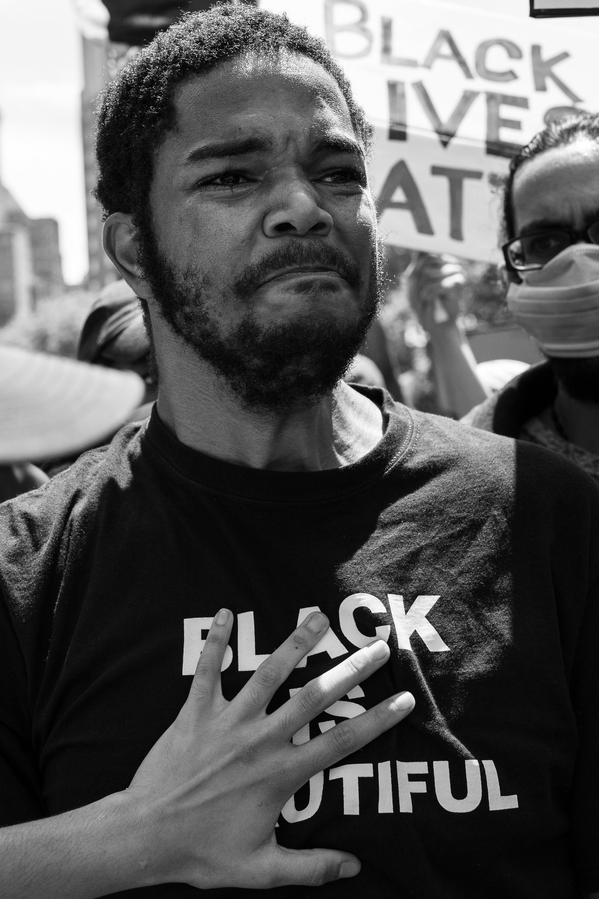  At the Prayer for George Floyd at Cadman Plaza, Jibrill Morris, 26, says “I have five younger siblings and I promise they will not have to face the injustice I have. Not one more.” Brooklyn, NY, 4 June 2020 