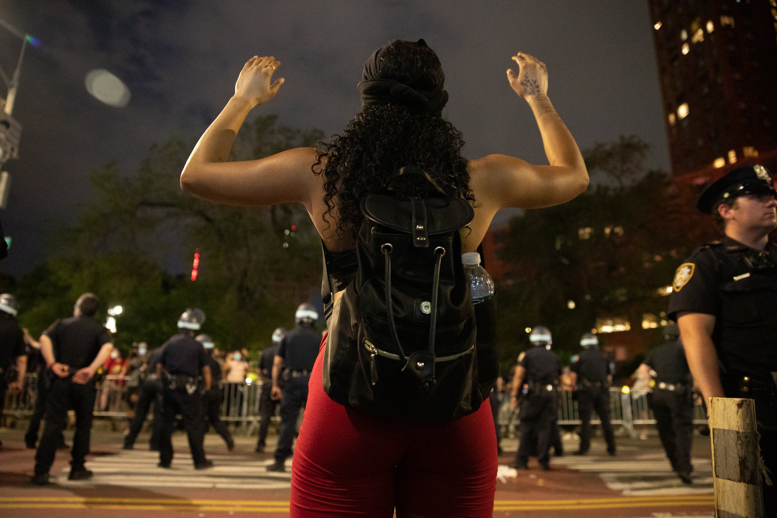  In the days following the death of George Floyd at the hands of police officer Derek Chauvin in Minneapolis, spontaneous and mostly peaceful protests break out across the U.S., like this one in Union Square, New York City. 30 May 2020 