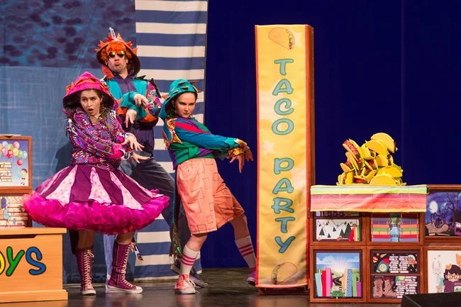 Alie B. Gorrie, Martin Landry and Sara Glancy in Dragons Love Tacos and Other Stories; Theaterworks USA.
