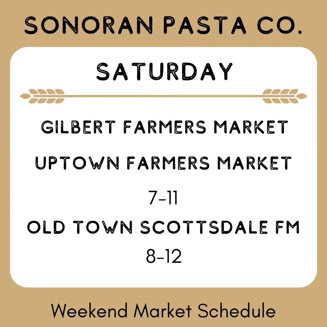 📣🗓️ Summer hours start this weekend at the Farmers Markets - beat the heat with early shopping and support local all year round! 

#phoenix #arizona #farmersmarket #supportlocalaz #freshpasta