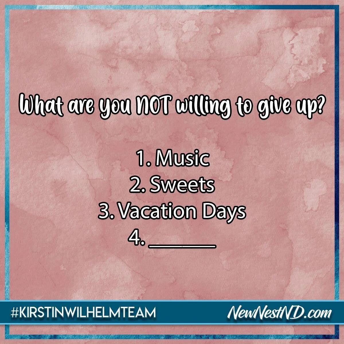 Tell us what you NEED in your life!
.
.
.
#talktousThursdays #questionandanswer #gettoknowyou #newnestnd #kirstinwilhelmteam #smbuyersagent #bismarck #mandan #lincoln #buyingupbisman #tellusmore