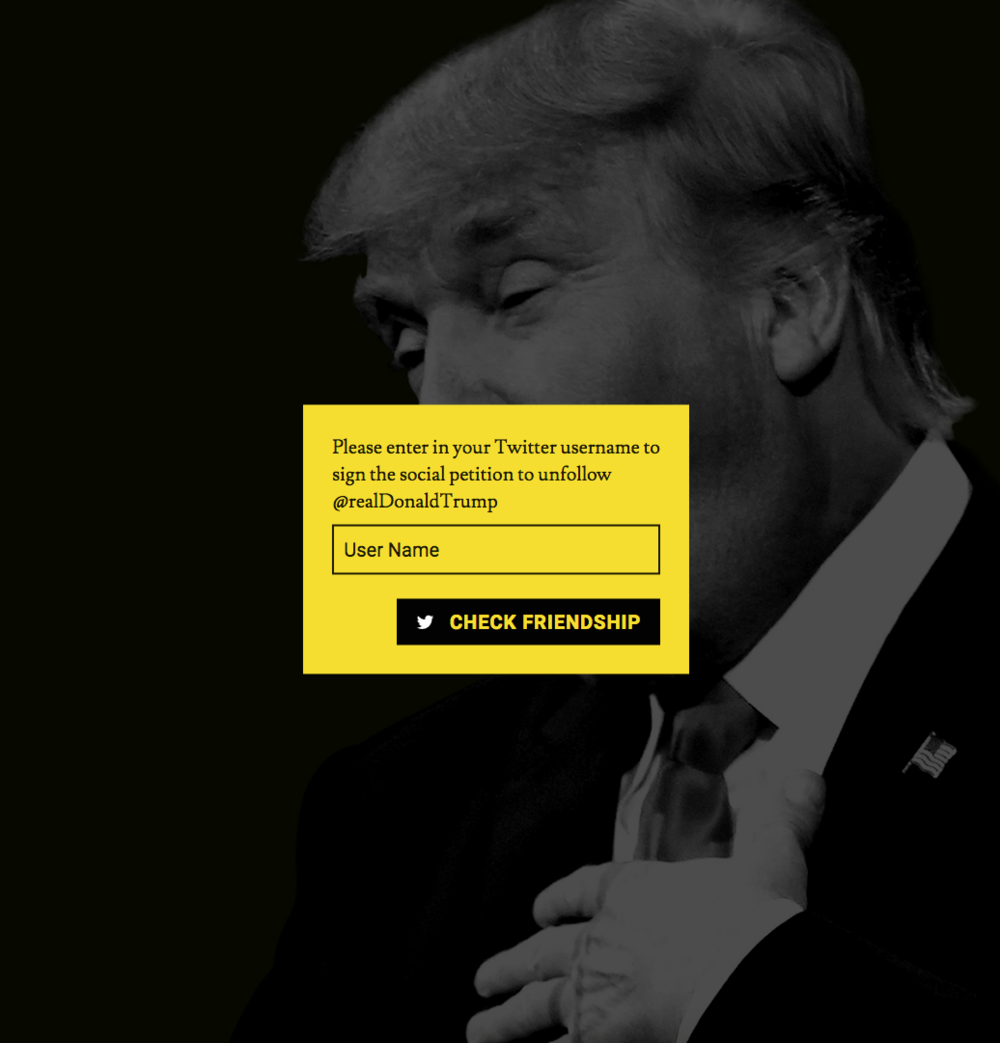 The microsite first prompted you to check your relationship to @realDonaldTrump