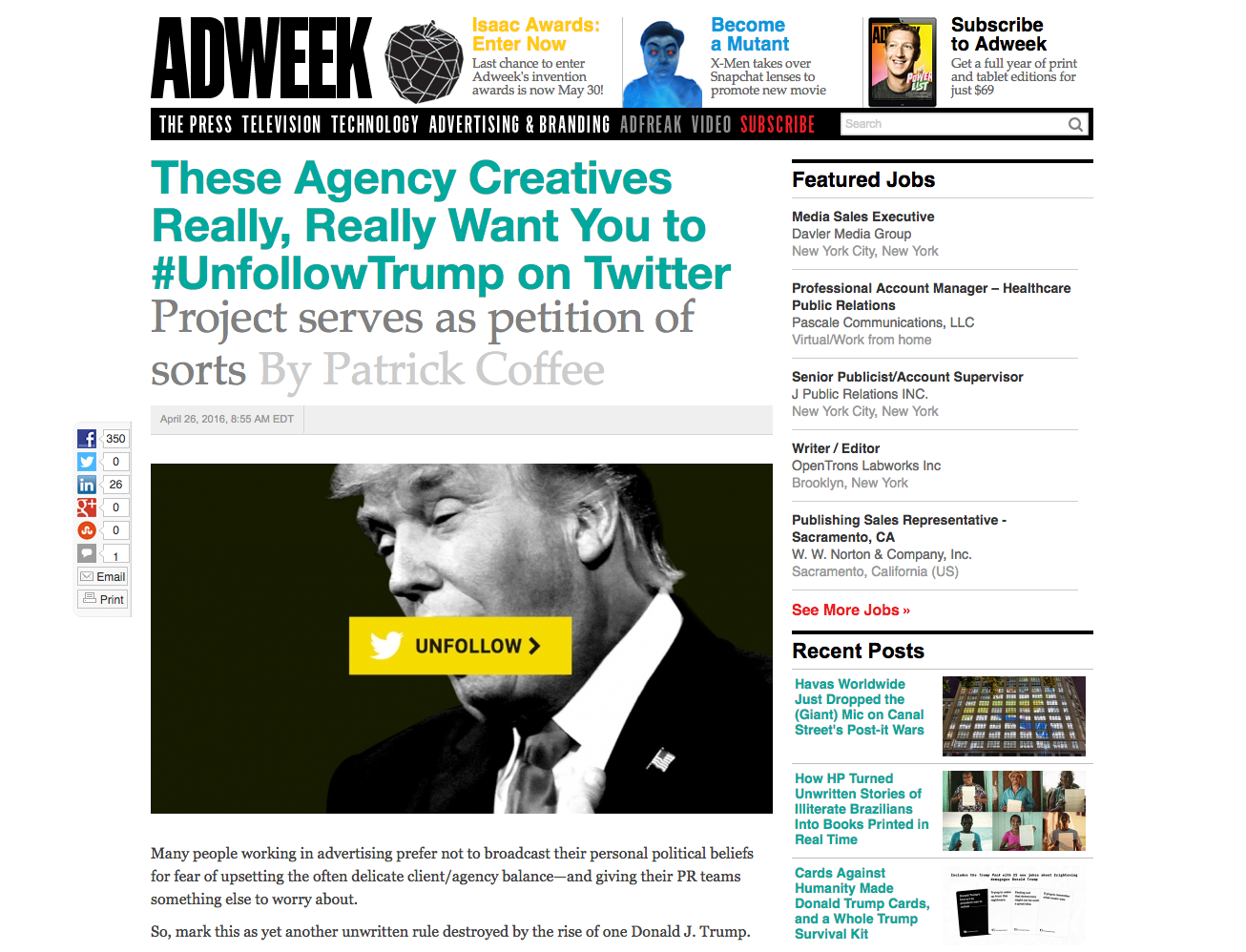 The app was covered by adweek