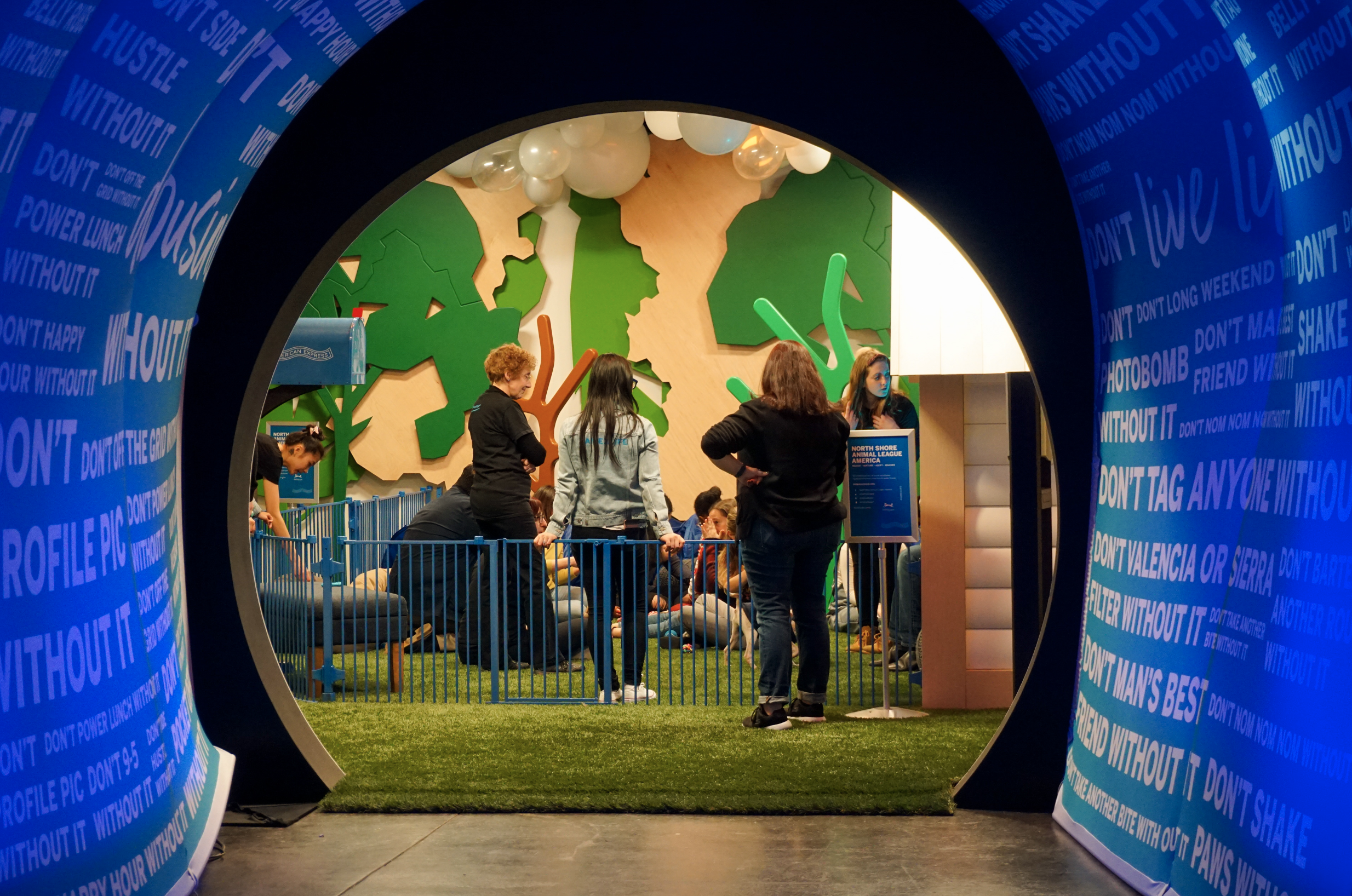 the fourth and final destination was an environment inspired by cute puppy memes. partnered with the aspca, we created a puppy room with dozens of adorable pups that you could either play with or adopt on site.