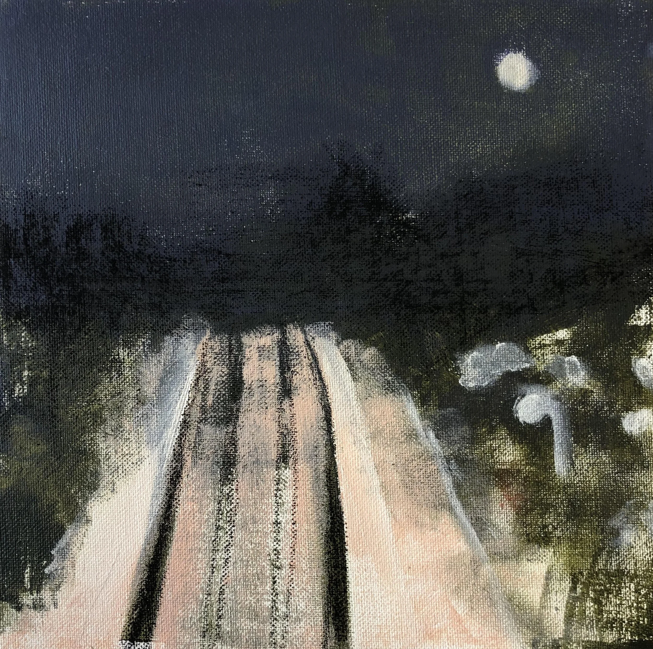 Station (2020), oil and mixed media on canvas on board,  30 x 30cm