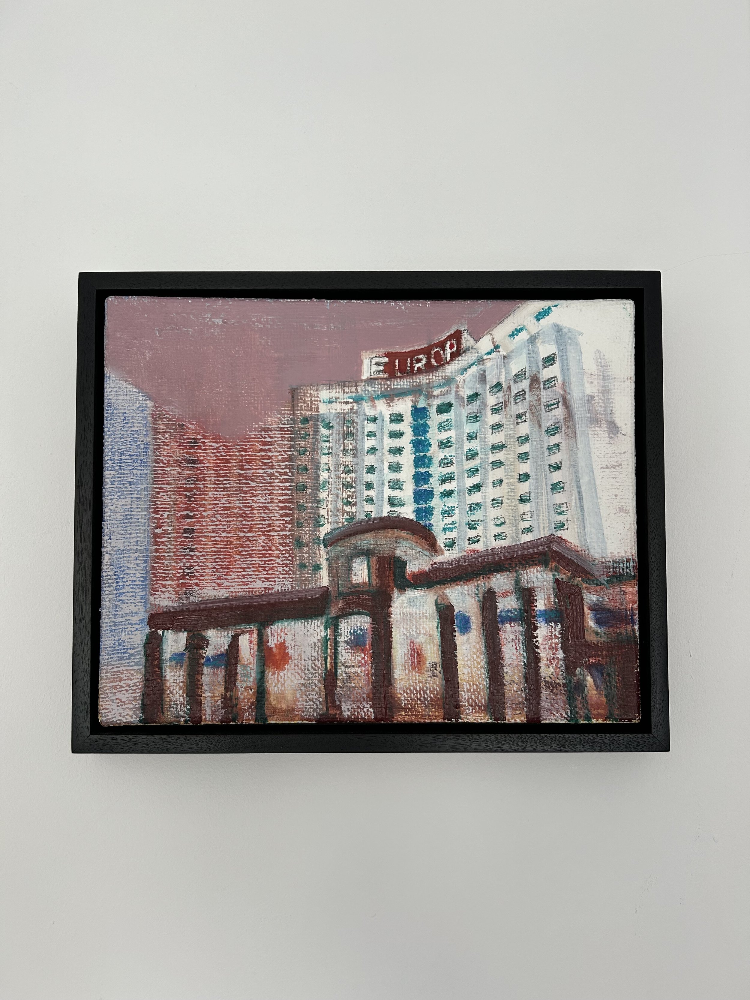 Europa II  (2020) Oil on recycled coffee bean sackcloth, 28 x 35cm  2020