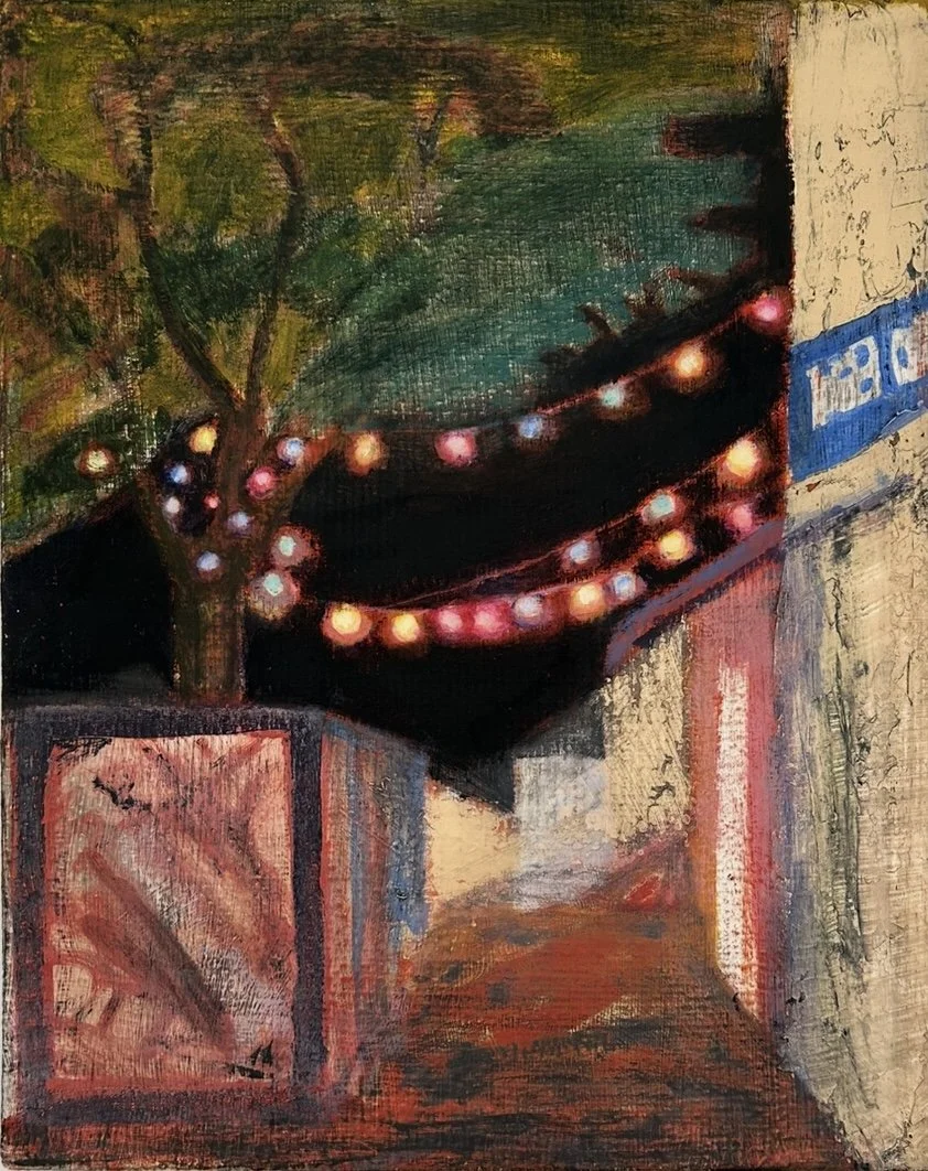 Botanic (2023), oil on recycled coffee bean sackcloth, 40 x 50cm