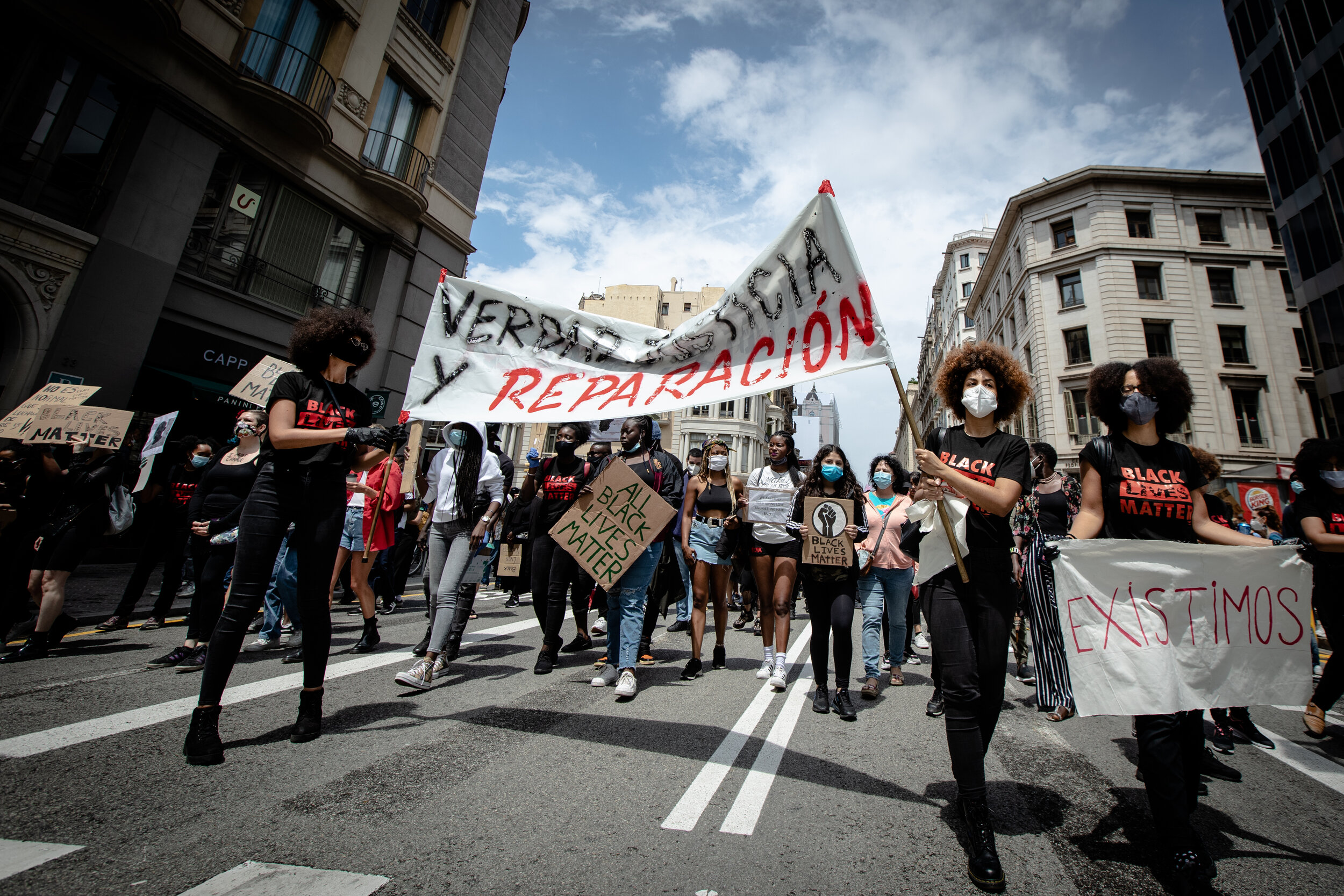  “Truth, Justice and Reperation”, “We Exist” - Barcelona, June 7th, 2020, a protest organized by Black African and Afro-descendant Community in Spain    