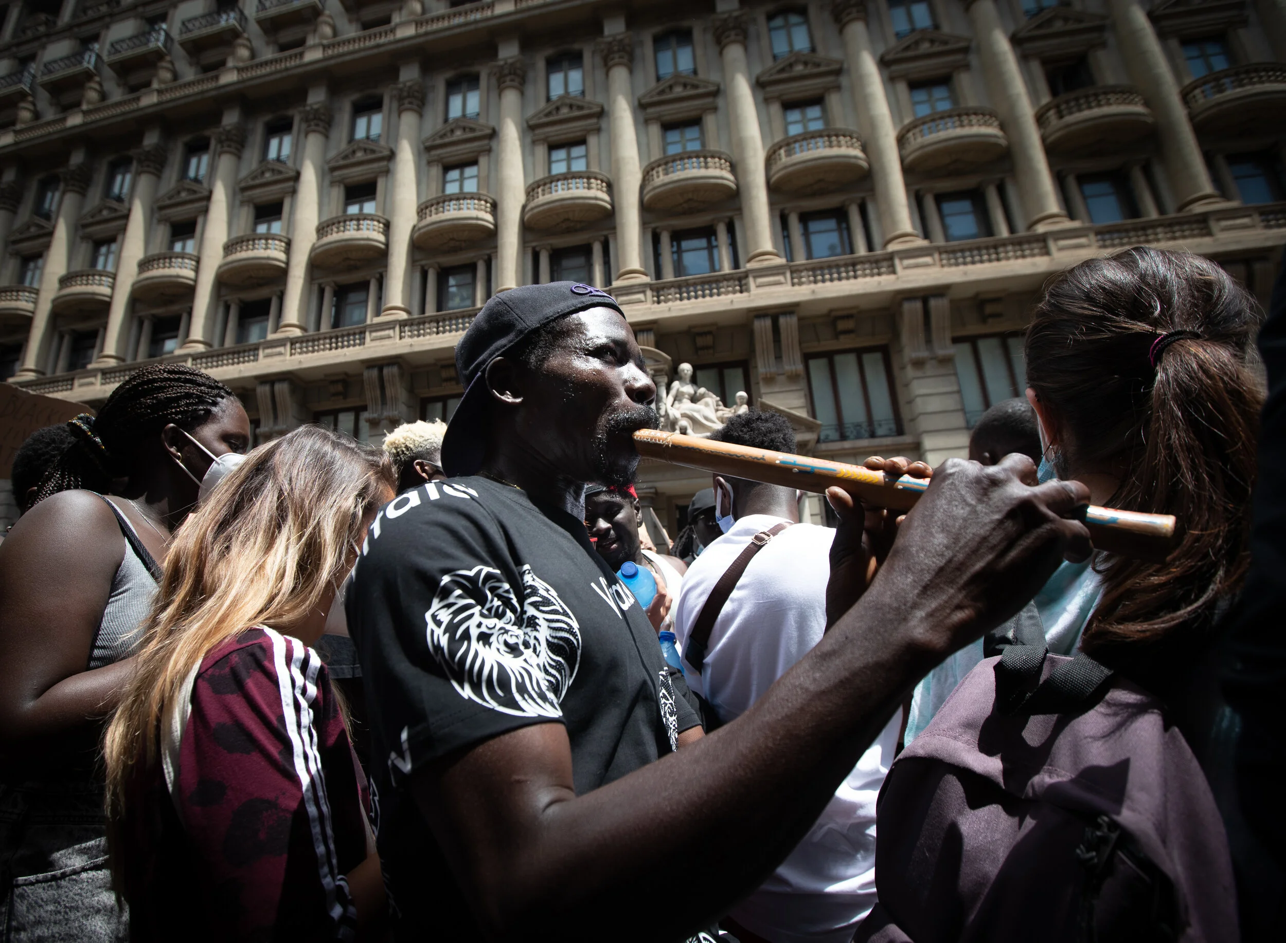 After the protest people marched the streets of center Barcelona playing music and dancing in celebration of Black lives. June 7th, 2020