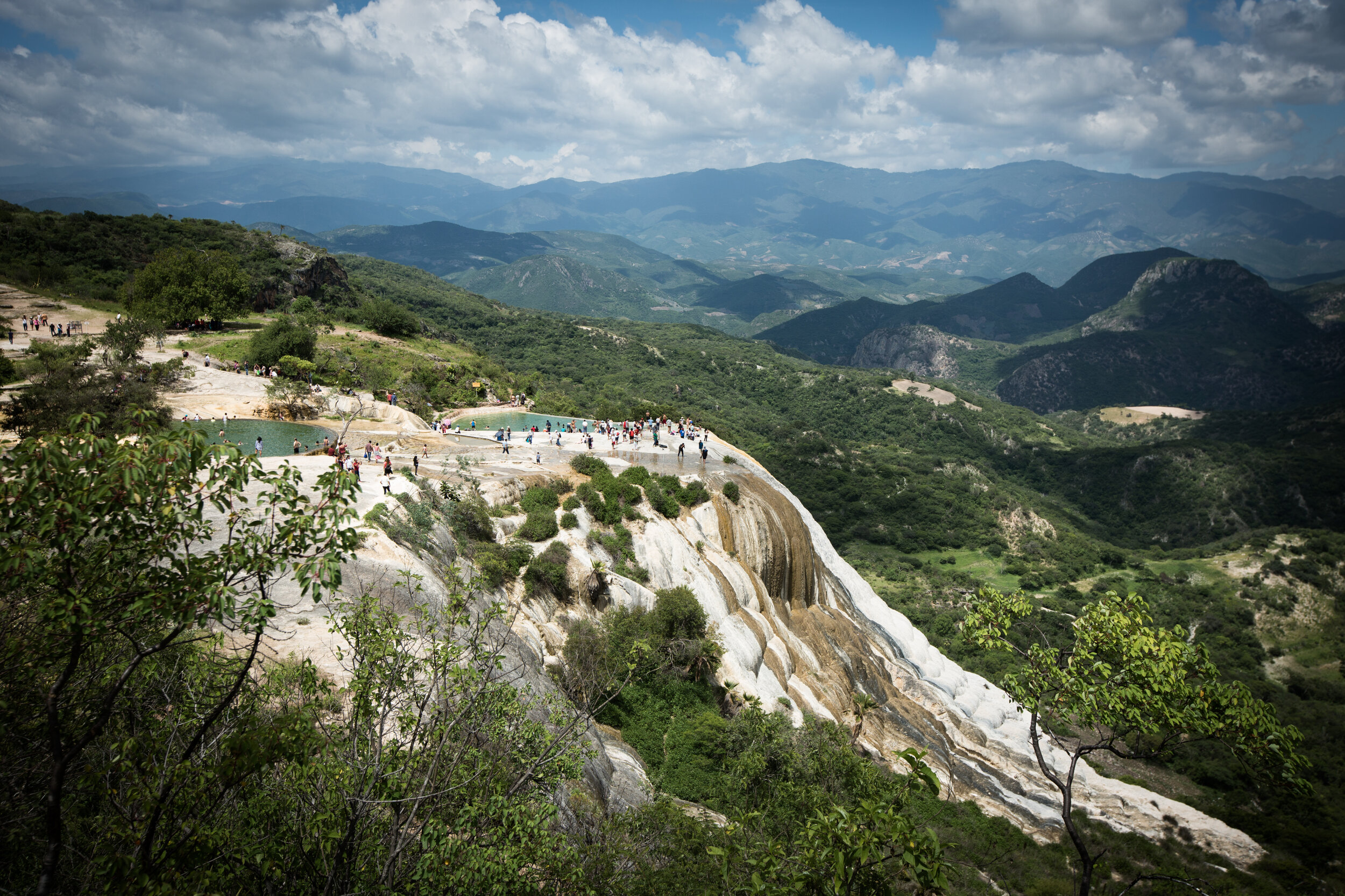 view from a distance of Hierve El Agua, Oaxaca, Mexico, August 2017 