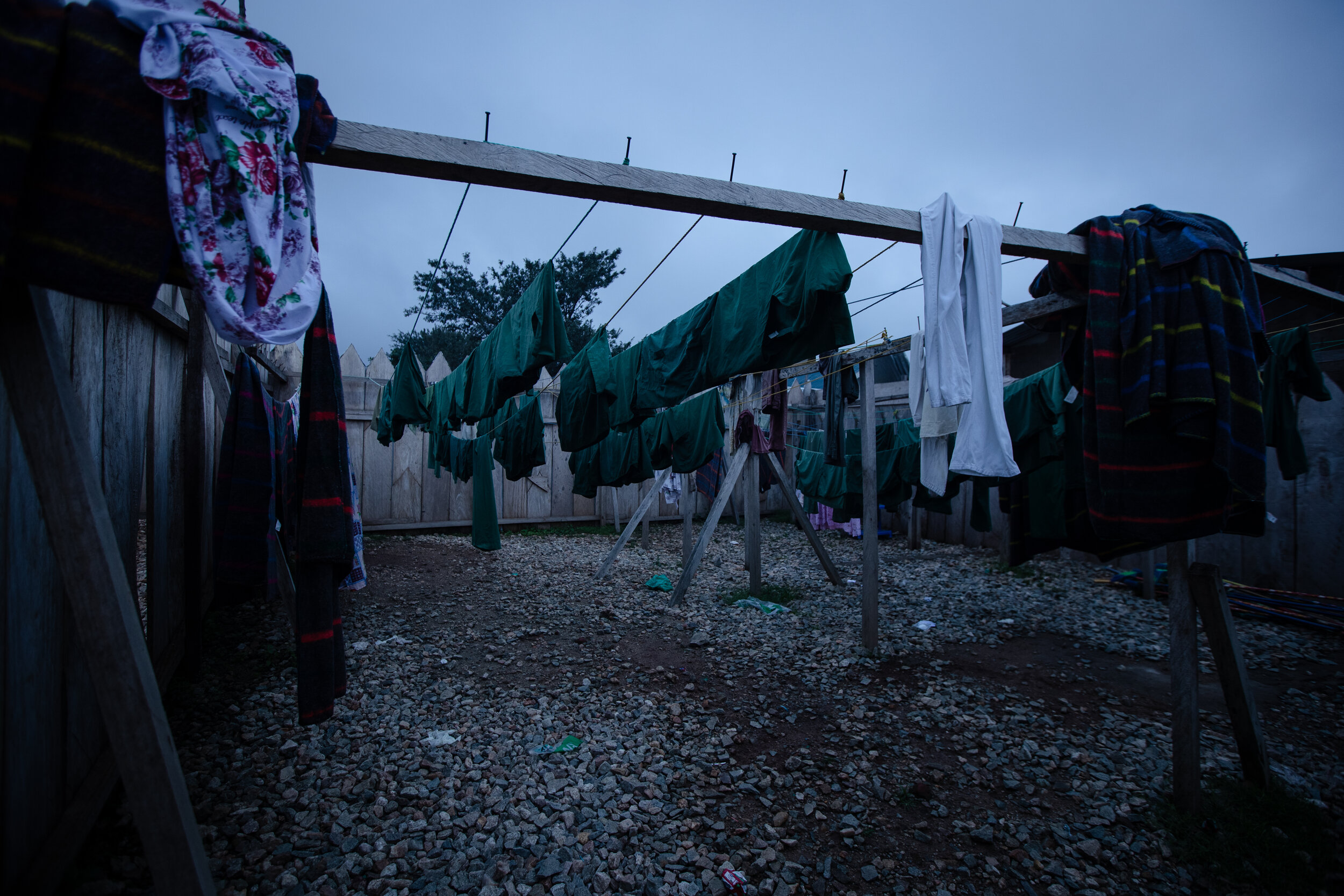  the medics’ washed clothes at dusk, after a long day at Beni Ebola treatment center, The Democratic Republic of Congo, 2019 