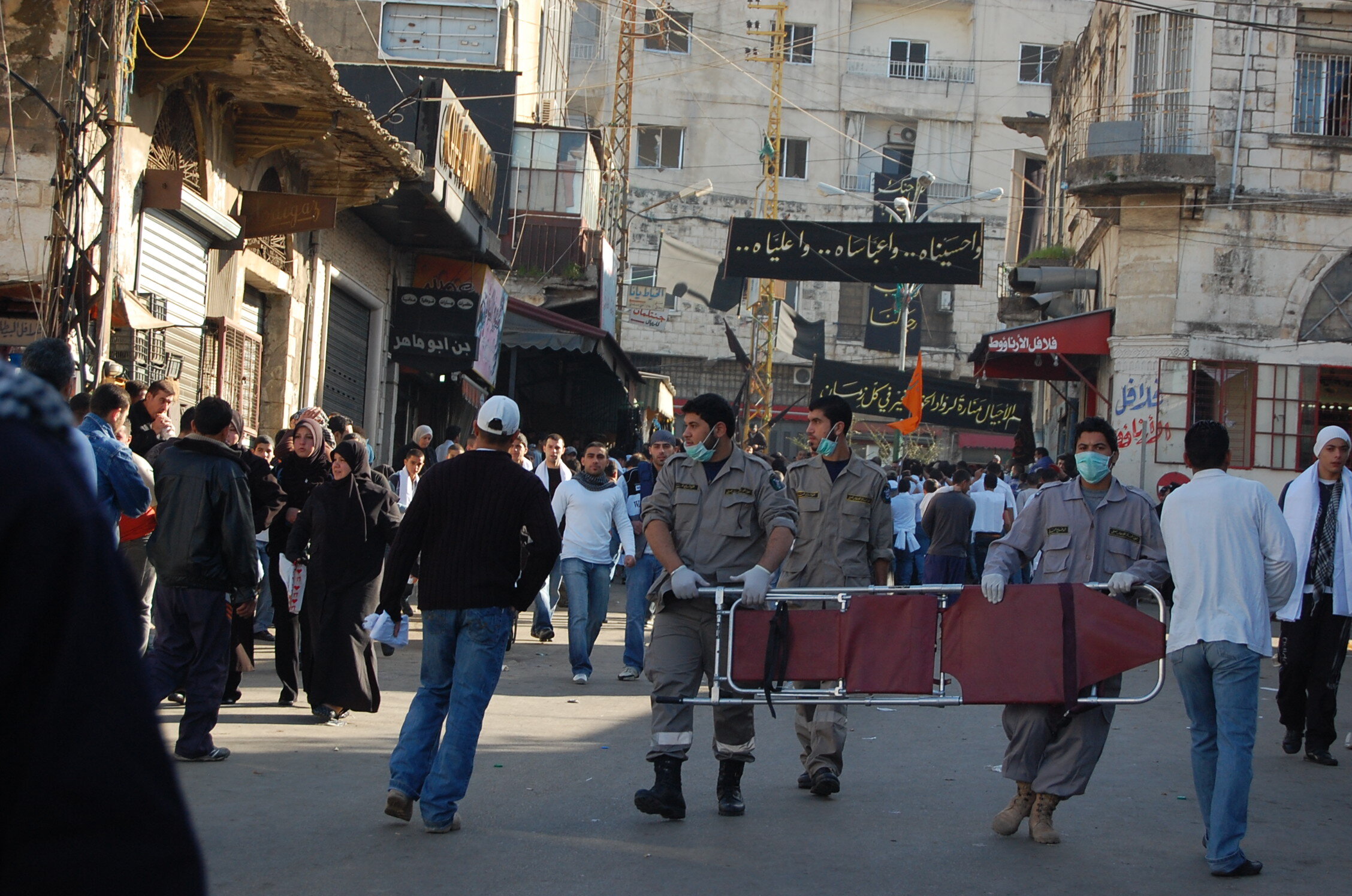  medical vans were parked around the square to tend to those who would lose consciousness. Nabatiyeh, south Lebanon, 2008 