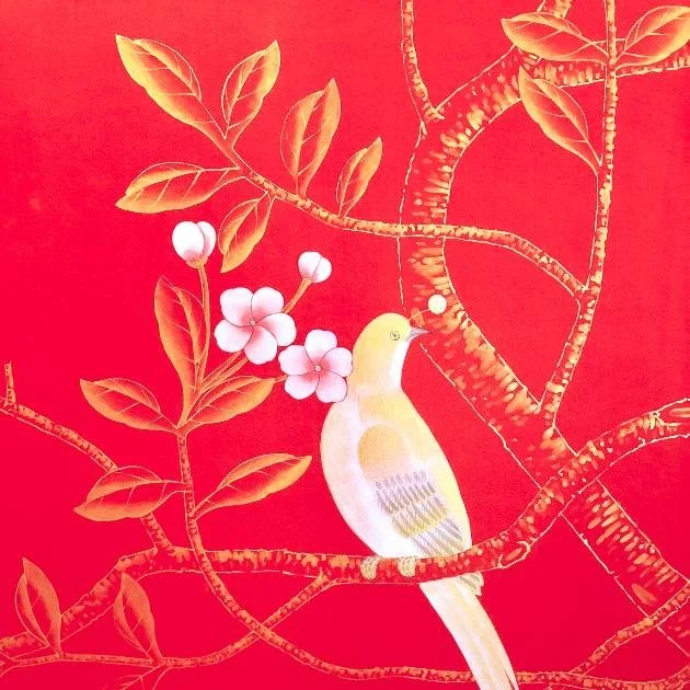 Birds &amp; Butterflies Chinoiserie Hand-Painted Wallpaper