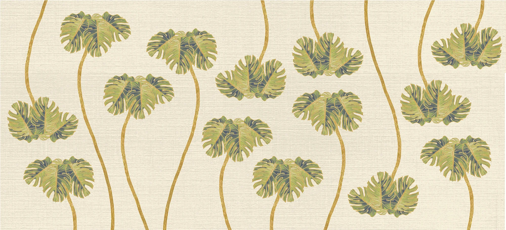 Dancing Palms Embellished Hand-Painted Wallpaper