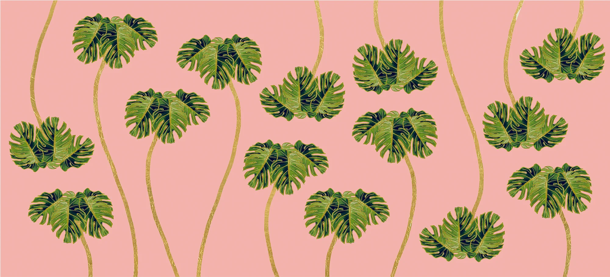 Dancing Palms Embellished Hand-Painted Wallpaper