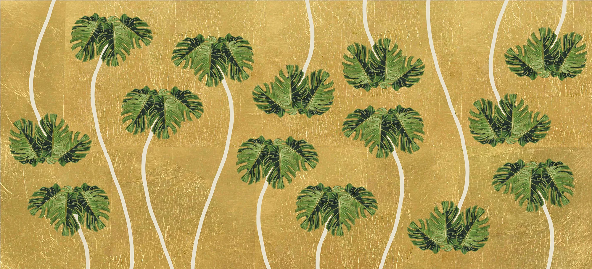 Dancing Palms Embellished Hand-Painted Wallpaper