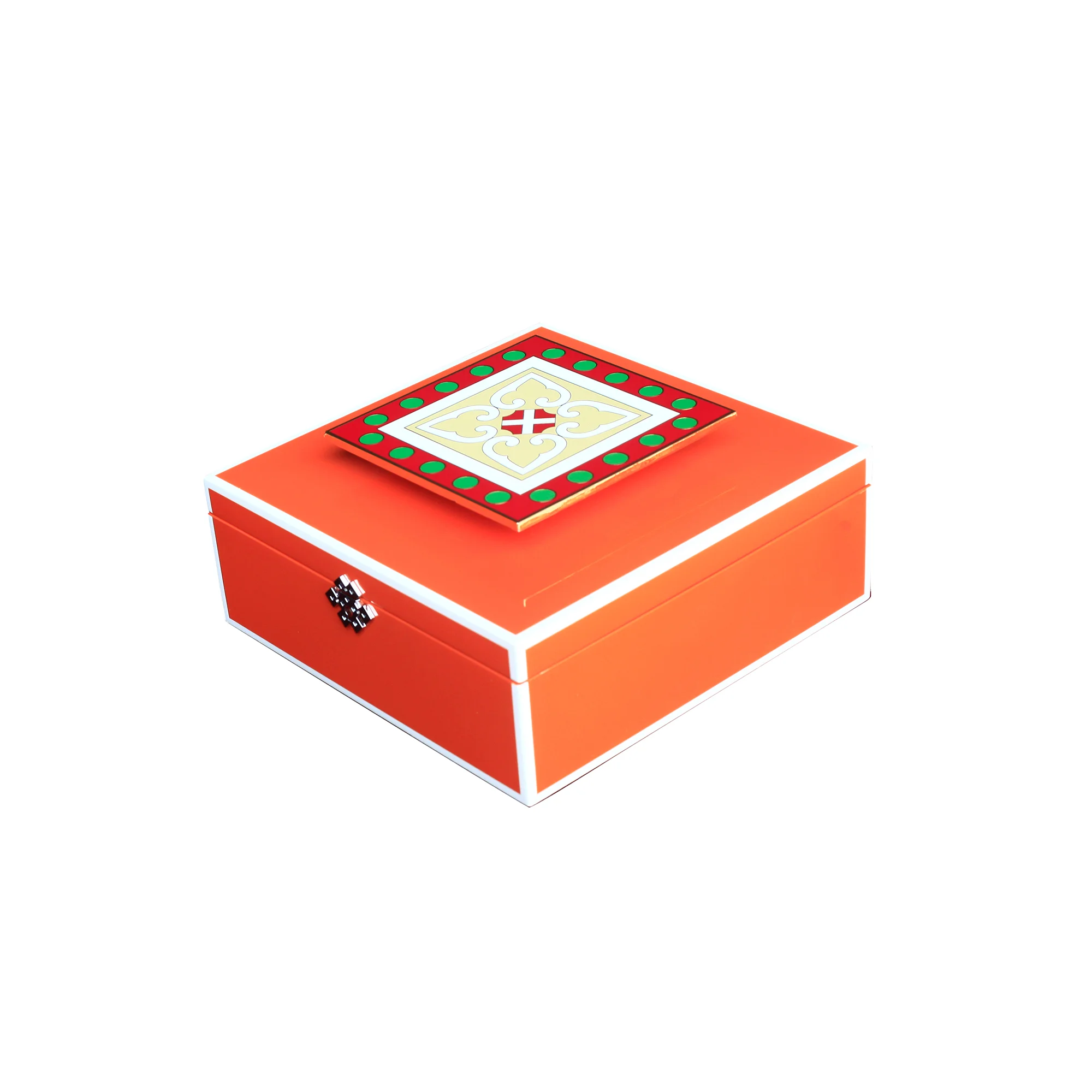 cloisonné tile red &amp; green lacquer orange box luxury home décor