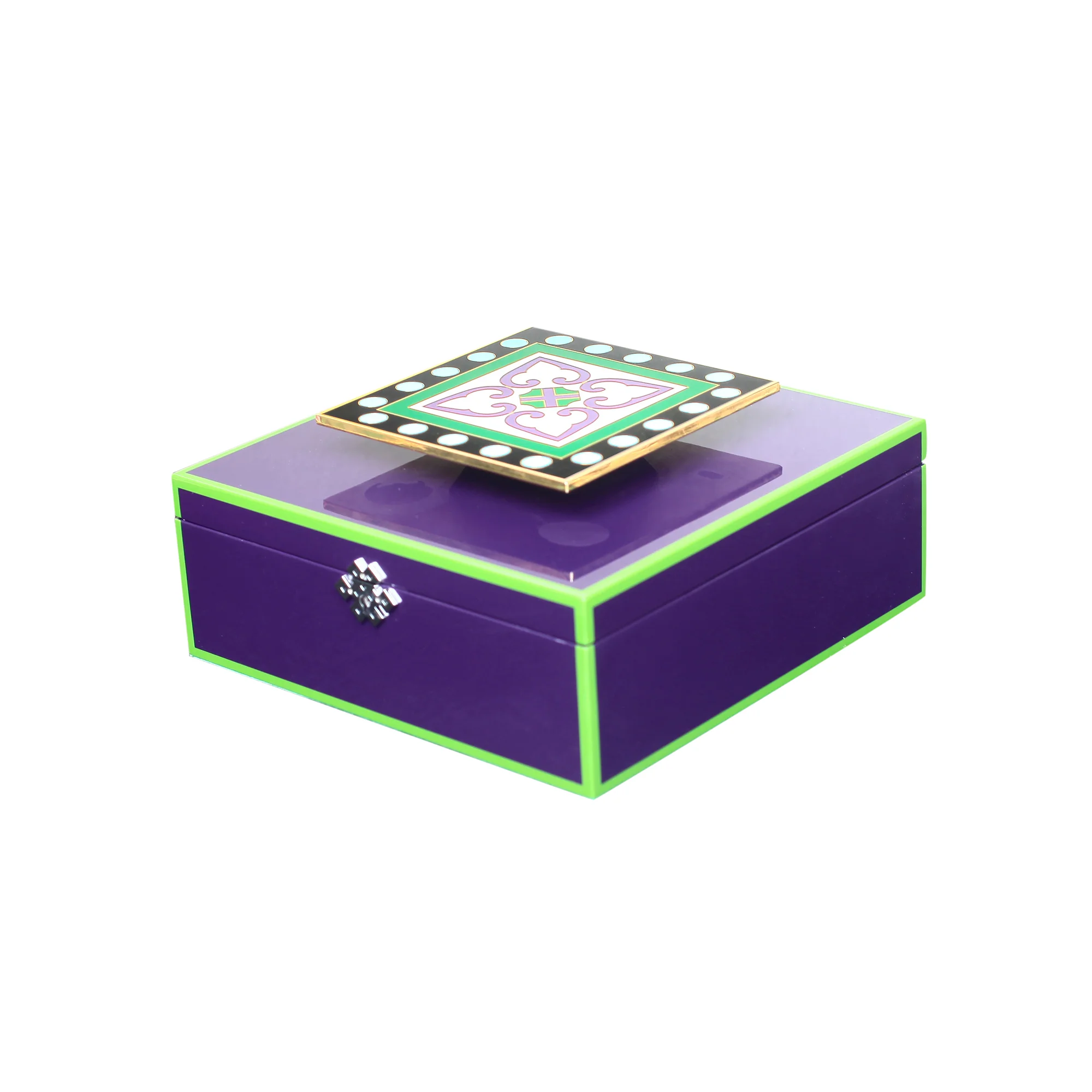 cloisonné tile black &amp; green lacquer purple box luxury home décor