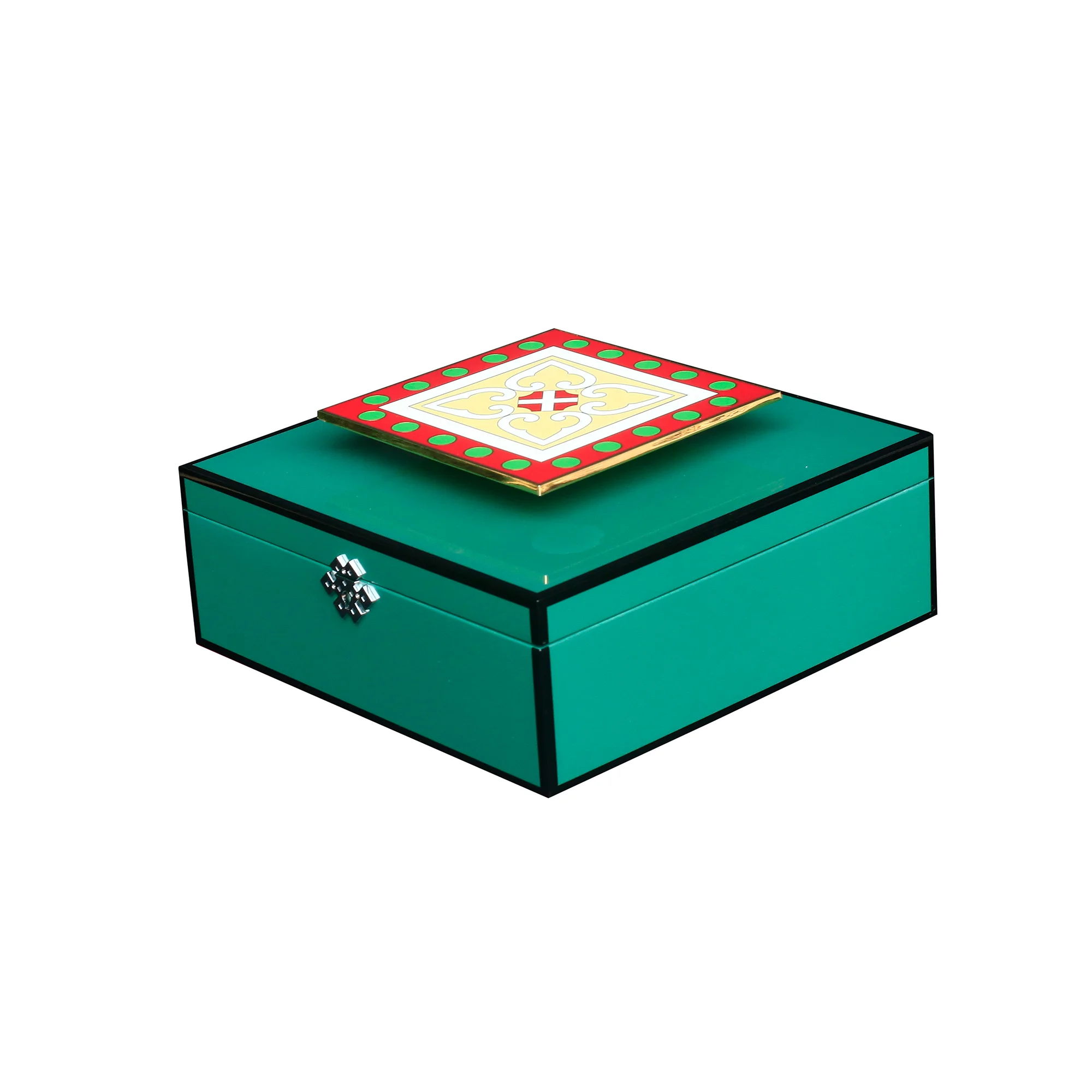 cloisonné tile red &amp; green lacquer green box luxury home décor