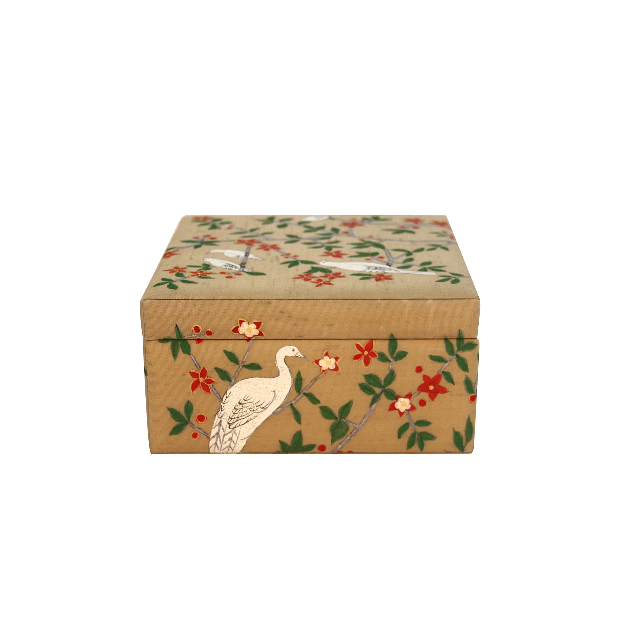 cherries hand-painted silk chinoiserie wallpaper box