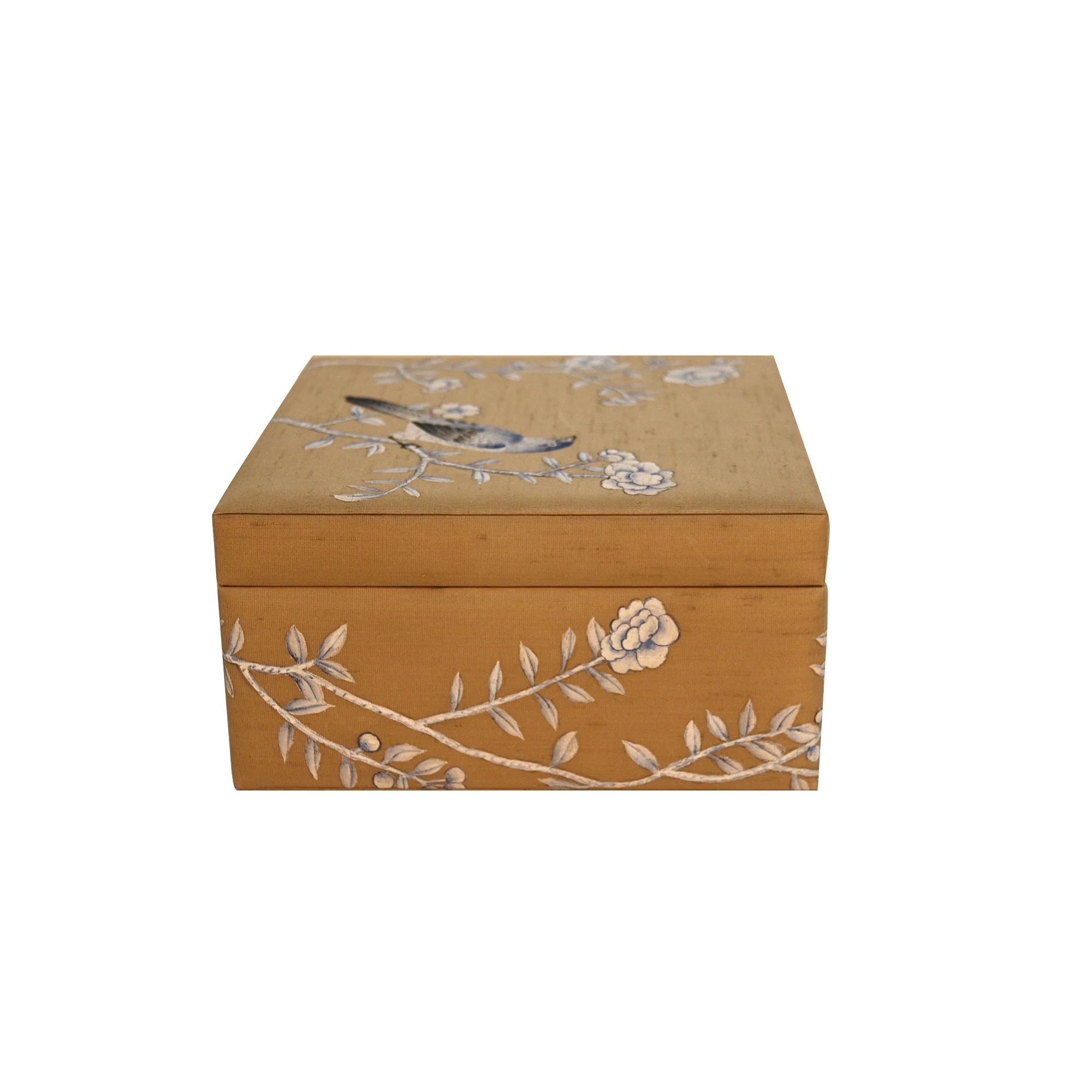 hand painted bird silk chinoiserie wallpaper box