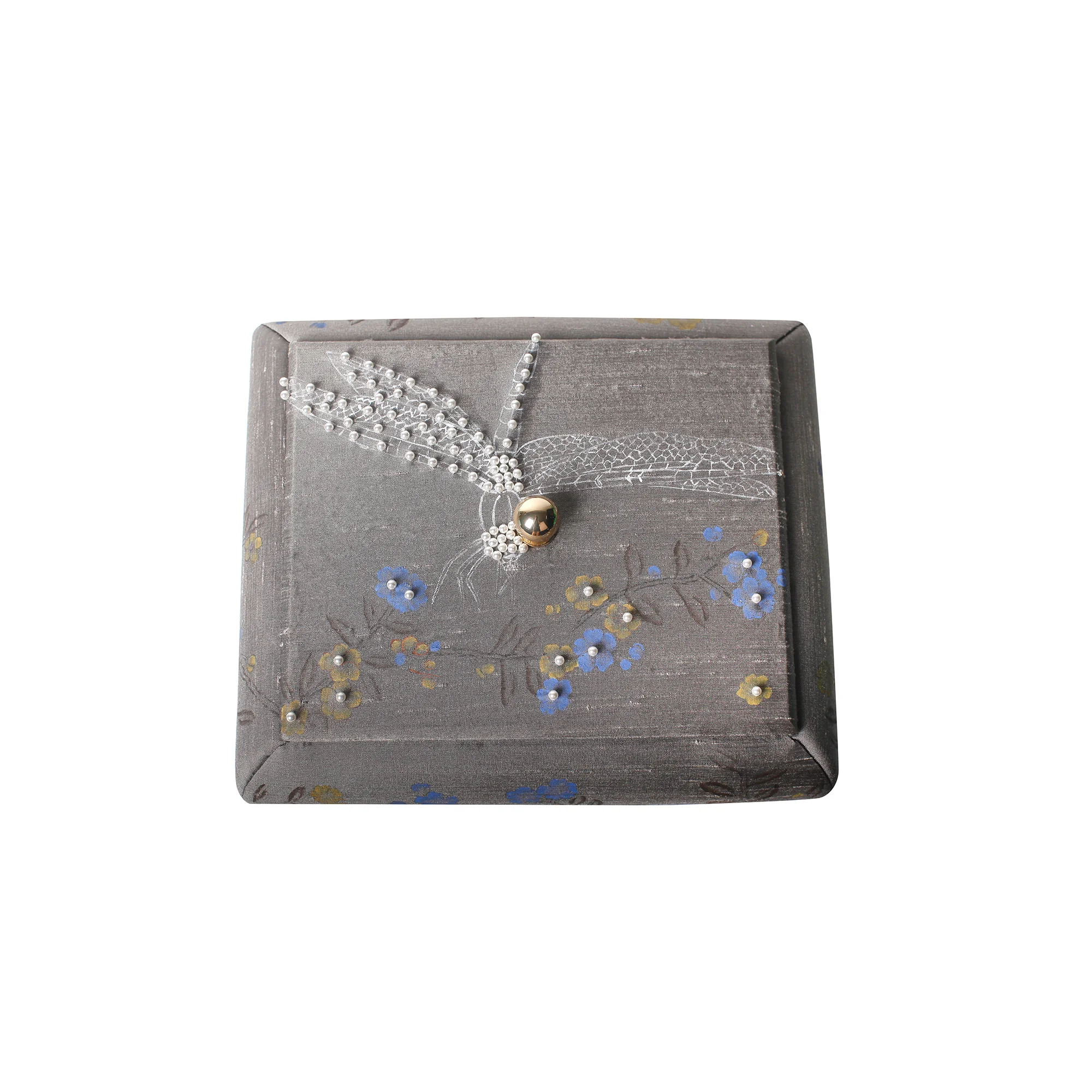 chinoiserie dragonfly hand painted silk box luxury home décor top view