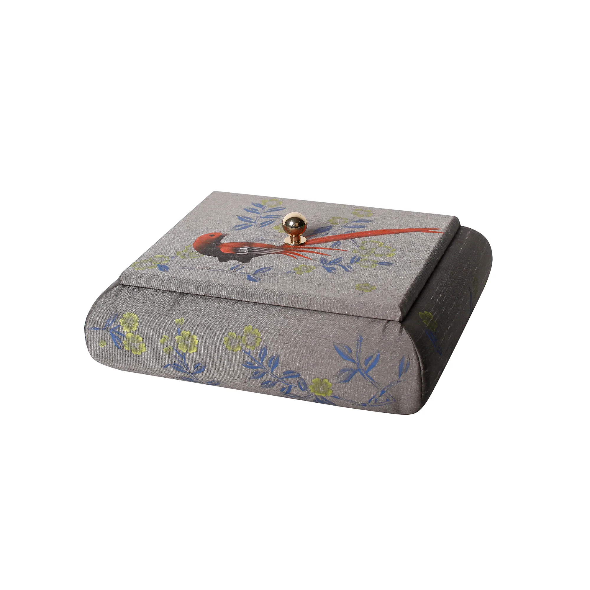 chinoiserie sparrow hand painted silk box luxury home décor