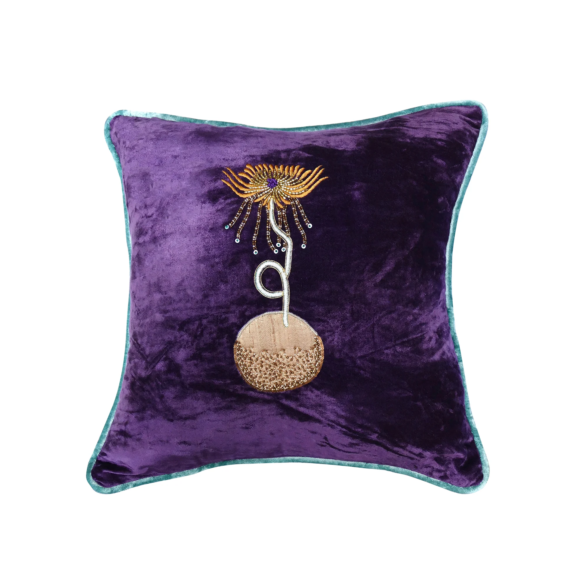 chrysanthemum aubergine embroidered luxury home décor purple