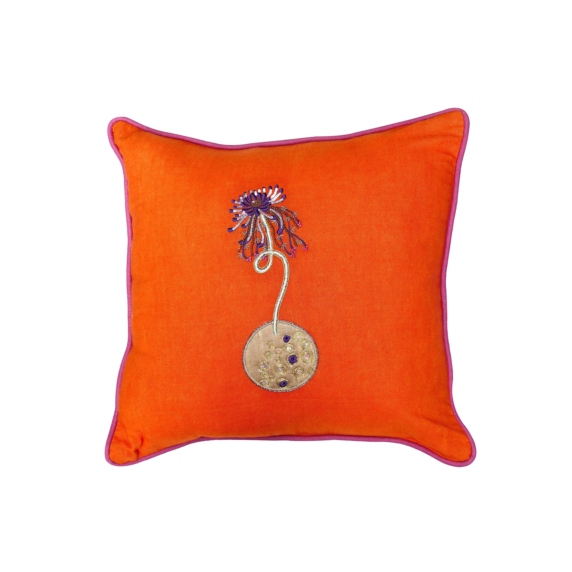 chrysanthemum mandarin embroidered on velvet luxury home décor orange