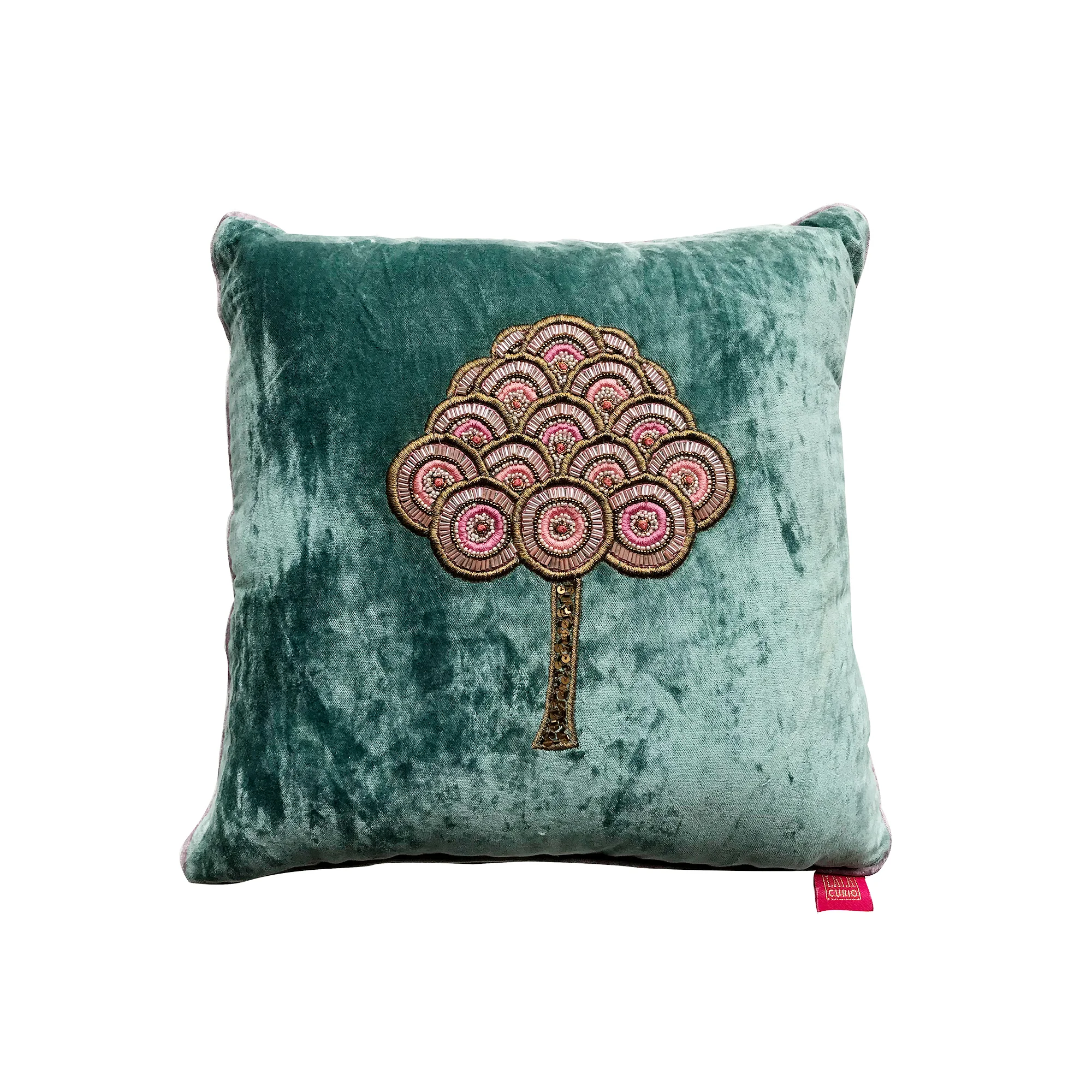 candy tree embroidered on velvet luxury home décor green