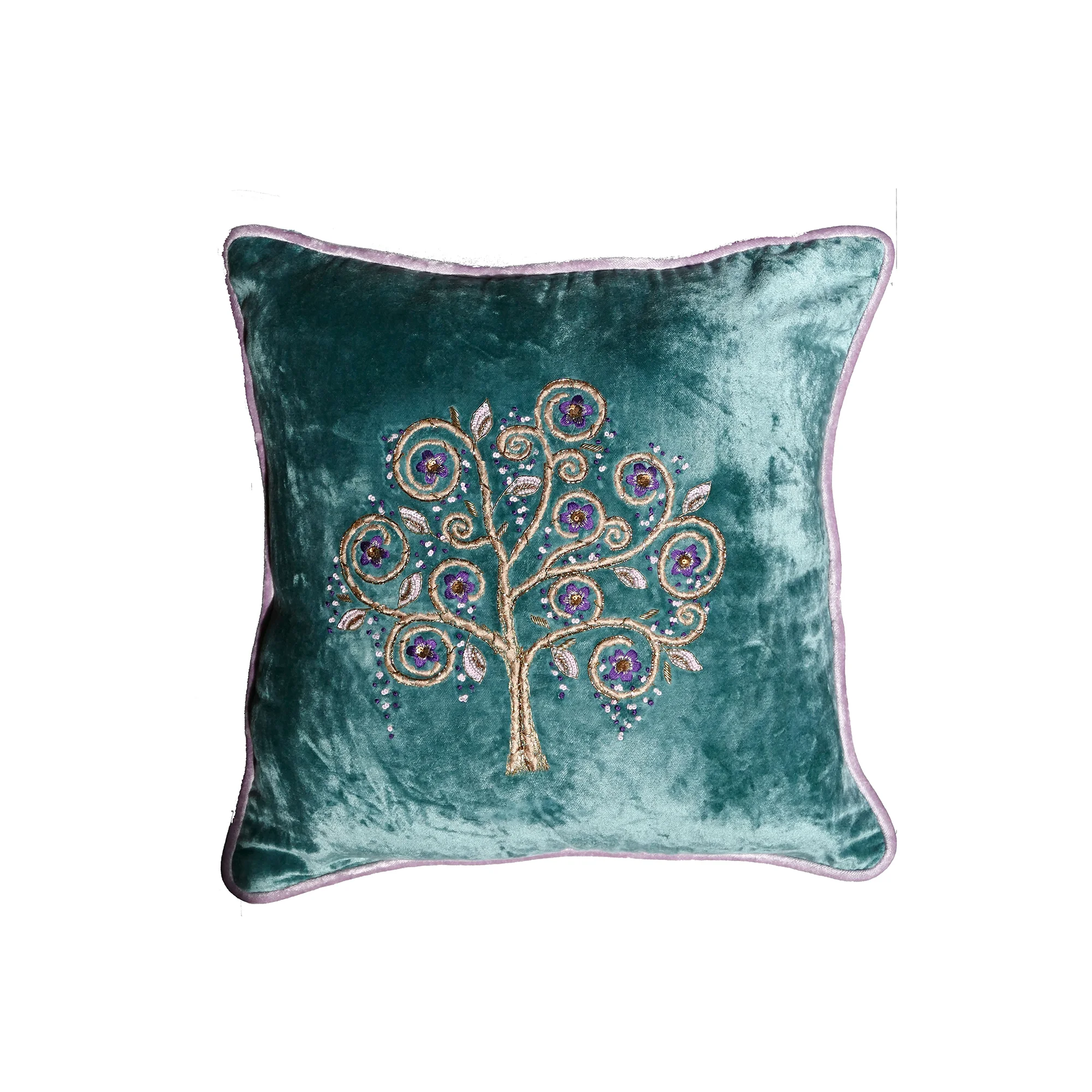 love tree embroidered on velvet luxury home décor green