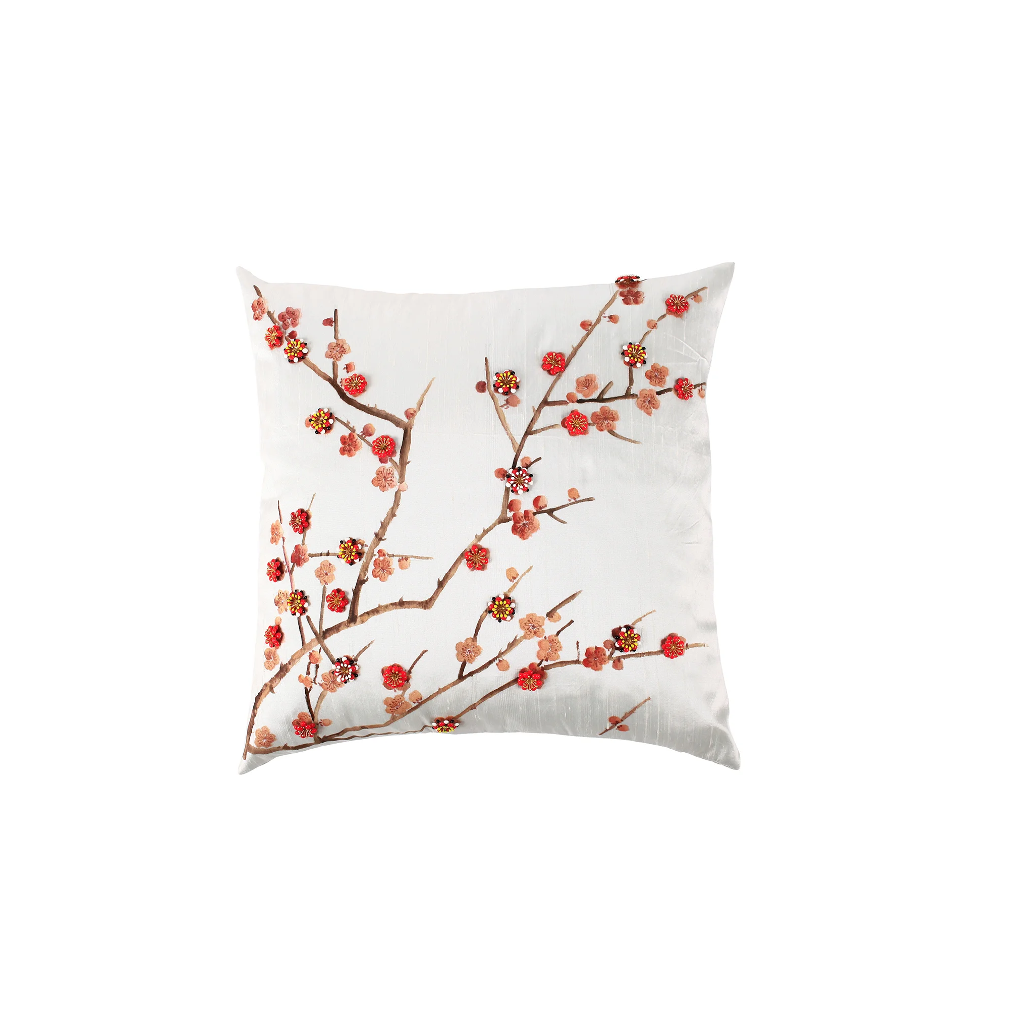 cherry blossom hand painted embroidered luxury home décor white