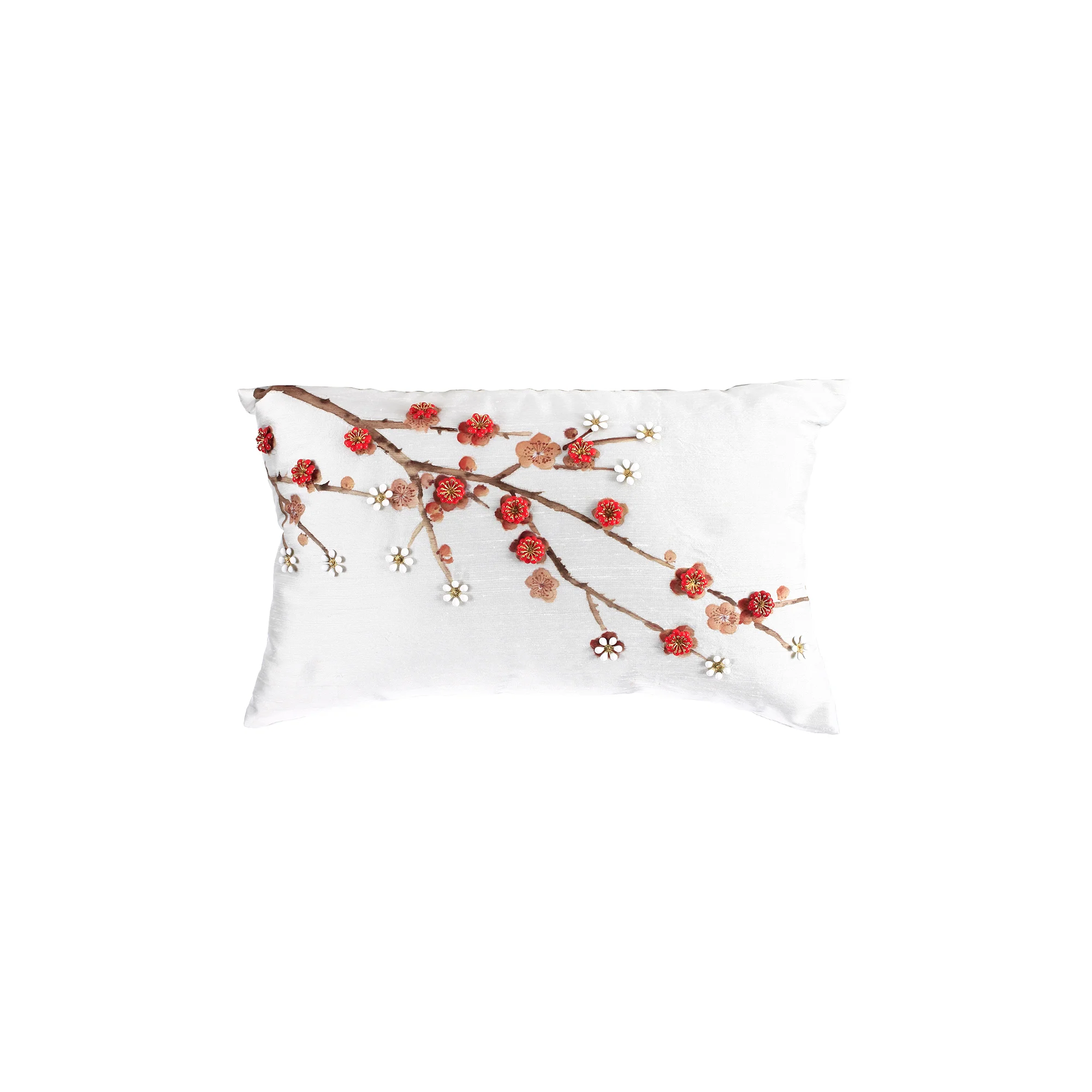 cherry blossom hand painted embroidered luxury home décor white rectangle